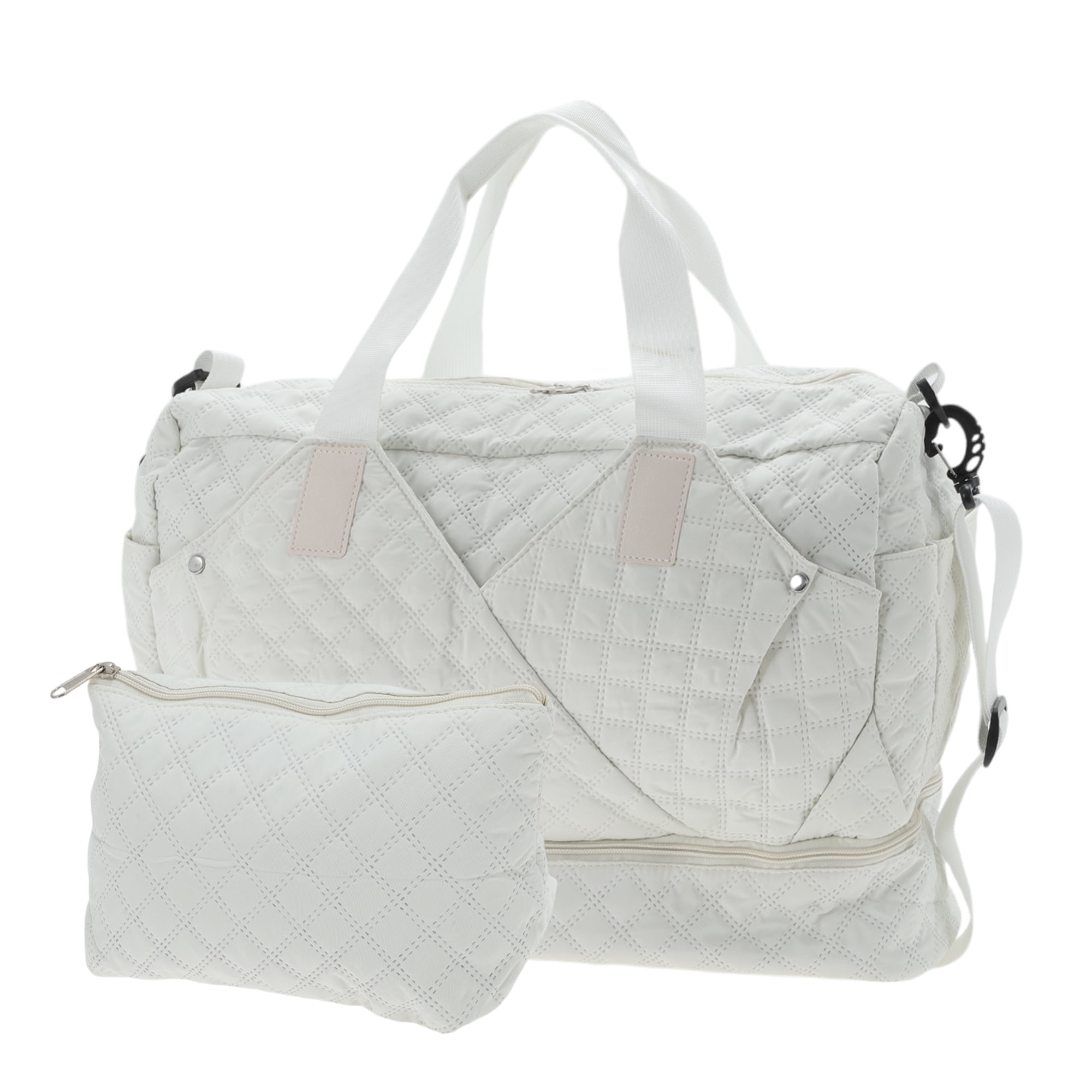 Unique Bargains Duffle Bag for Travel Partitioned Design Travel Duffle Bags with Fixed Luggage Strap Shoe Compartment Apricot White 2 Pcs