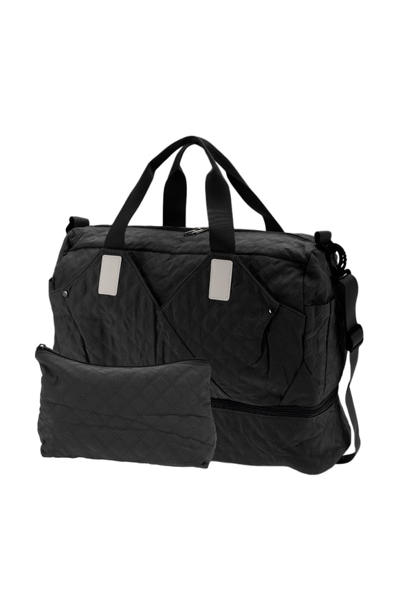 Duffle Bag for Travel Partitioned Design Travel Duffle Bags with Fixed Luggage Strap Shoe Compartment Black 2 Pcs