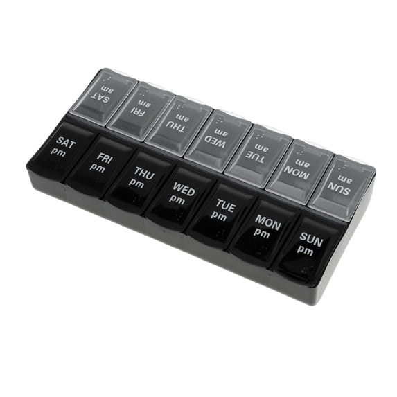 Unique Bargains Durable 14 Grids Double Row Pill Box for Travel 1 Pc Black Large