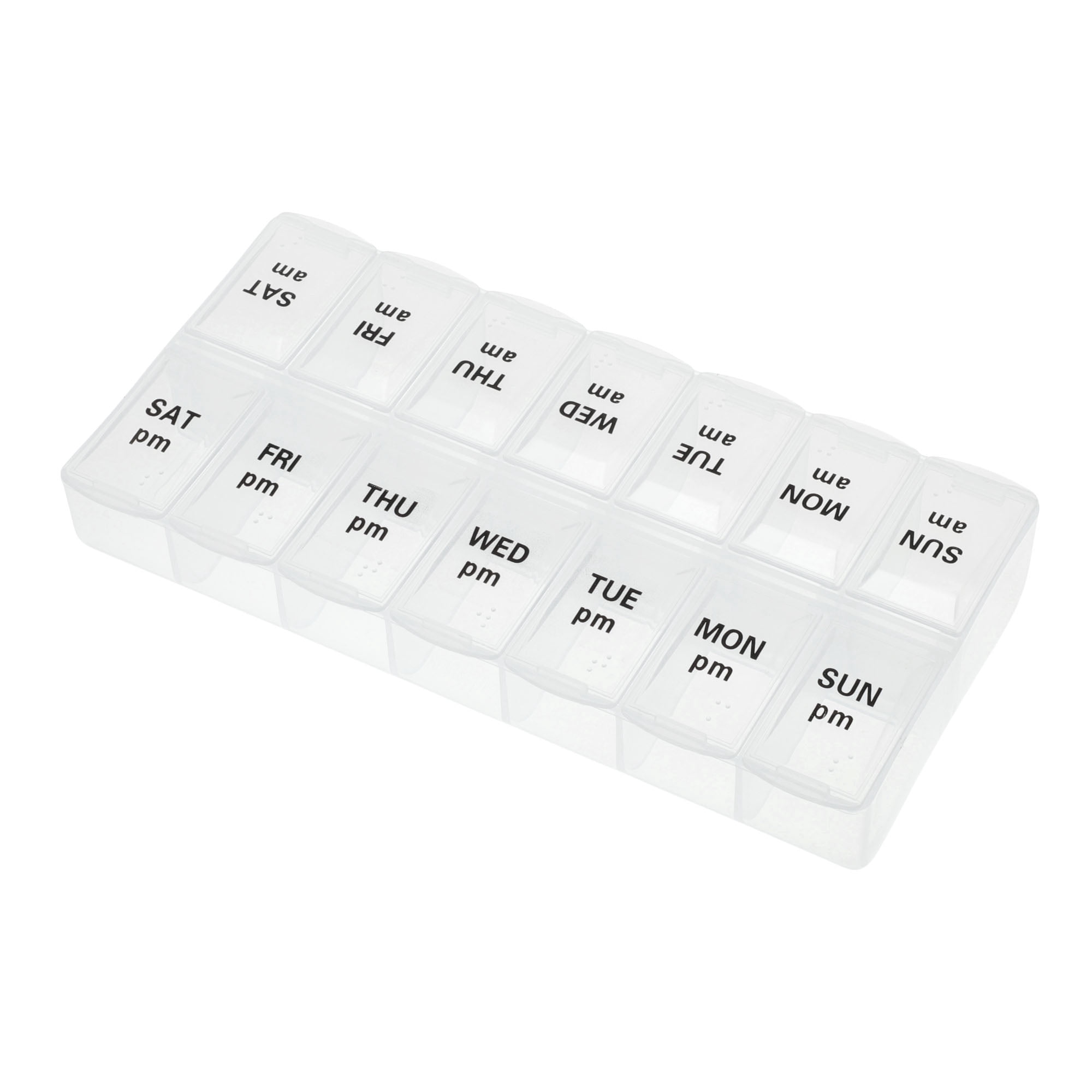 Unique Bargains Durable 14 Grids Double Row Pill Box for Travel 1 Pc Clear Large