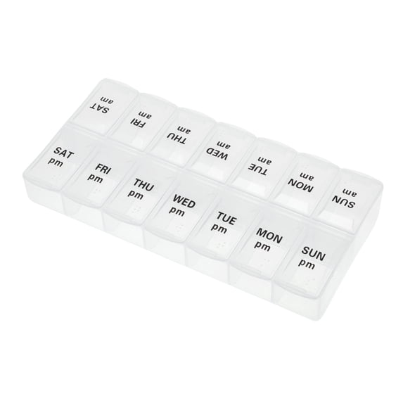 Unique Bargains Durable 14 Grids Double Row Pill Box for Travel 1 Pc Clear Large