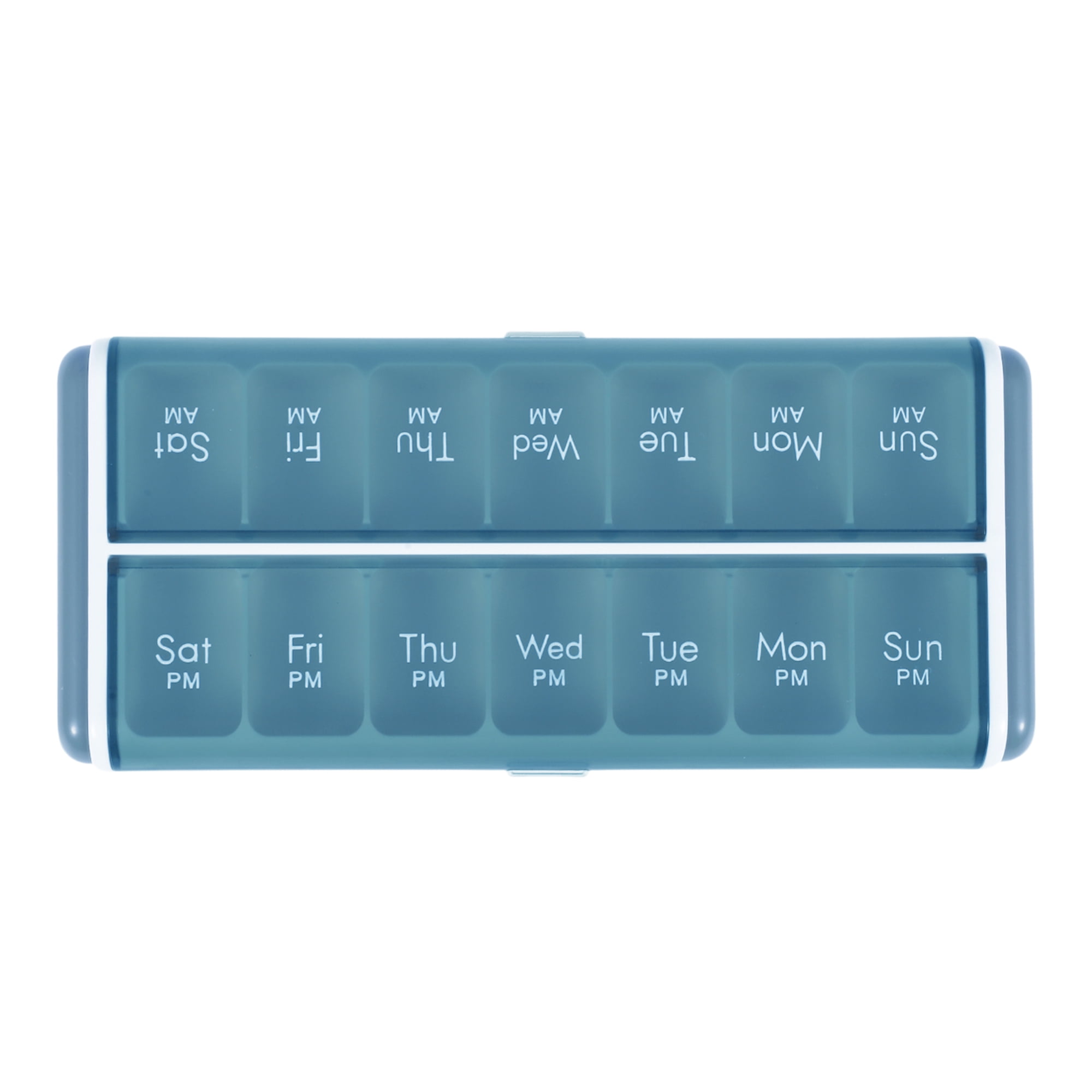 Unique Bargains 14 Grids Double Row Pill Case for Travel 1 Pc Blue