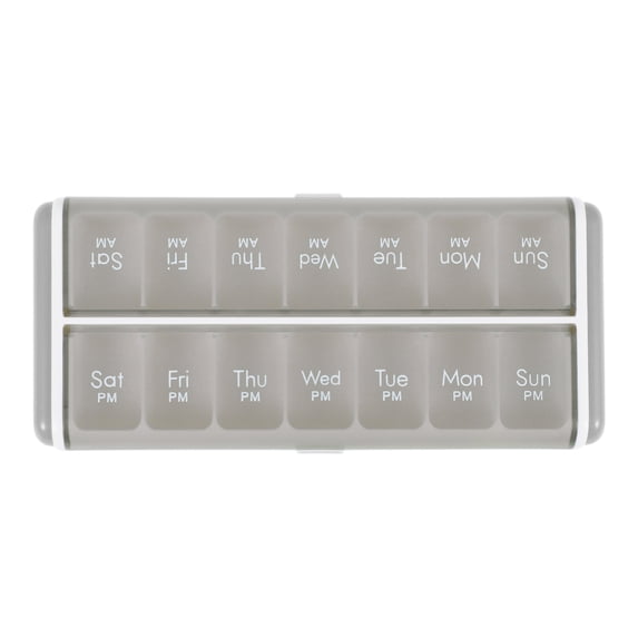 Unique Bargains Durable 14 Grids Double Row Pill Organizer Case Gray