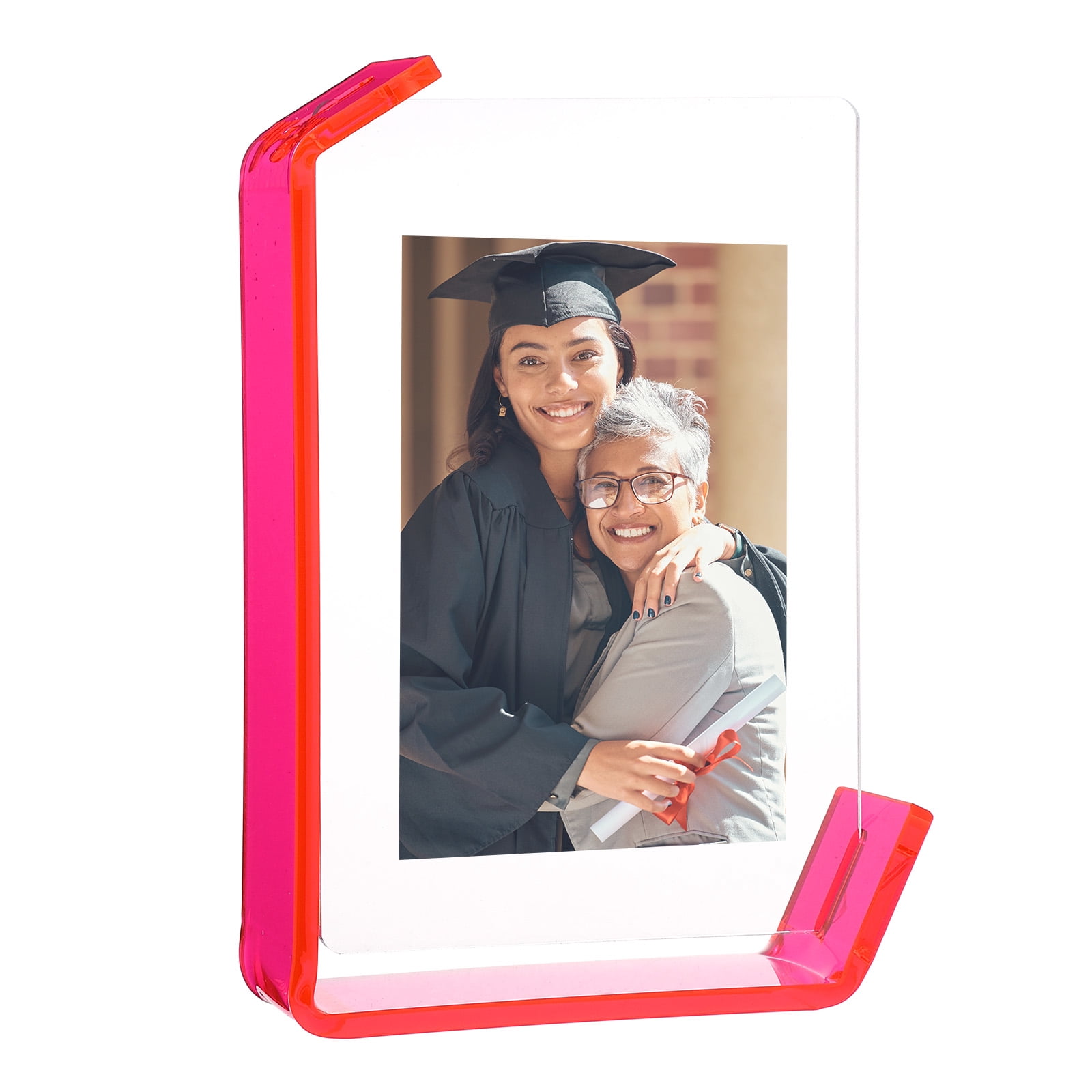 Unique Bargains Durable Acrylic Floating Picture Frame for Wall Fluorescent Red 4" x 6"