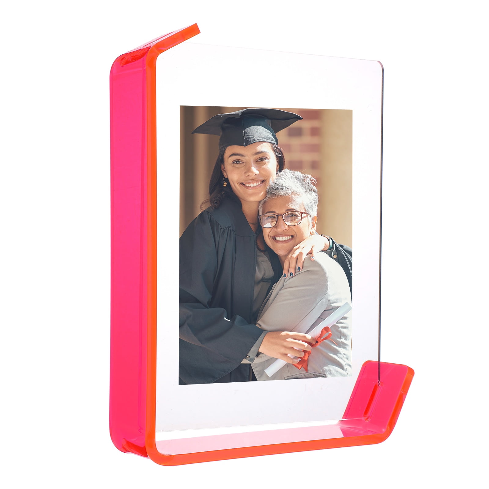 Unique Bargains Durable Acrylic Floating Picture Frame for Wall Fluorescent Red 5" x 7"
