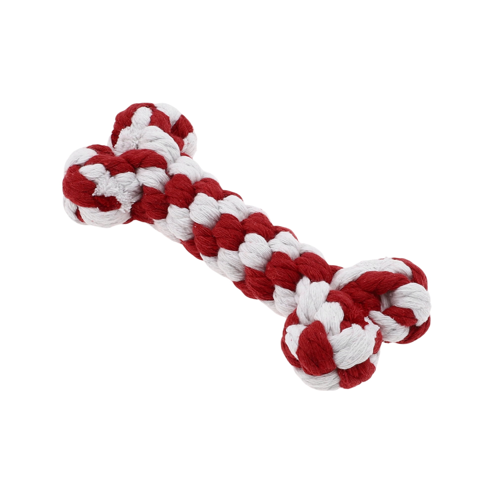 Unique Bargains Durable Braided Cotton Bone Shape Dog Chew Rope Red White