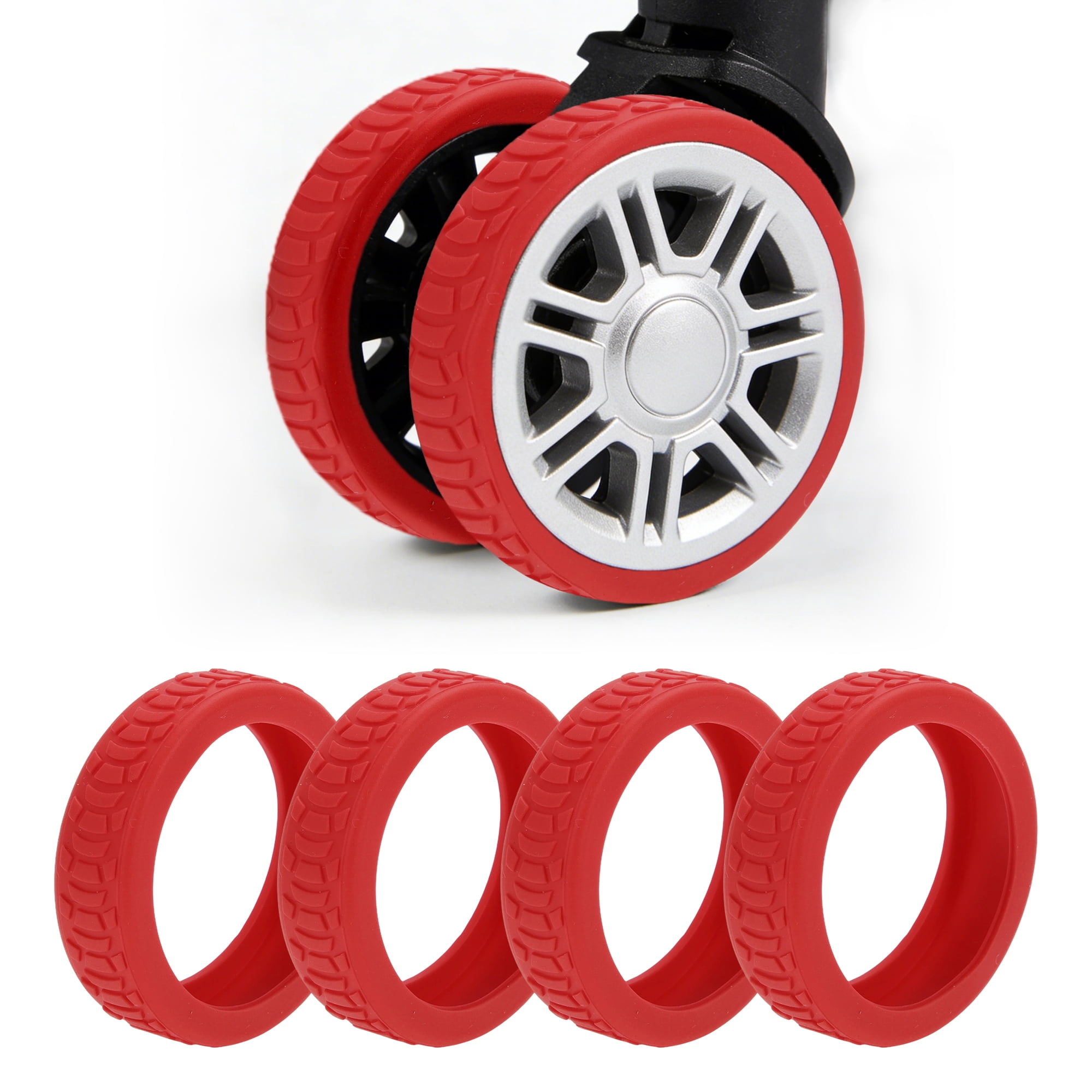 Unique Bargains Durable Convenient Luggage Wheel Covers for Travel 4Pcs Red