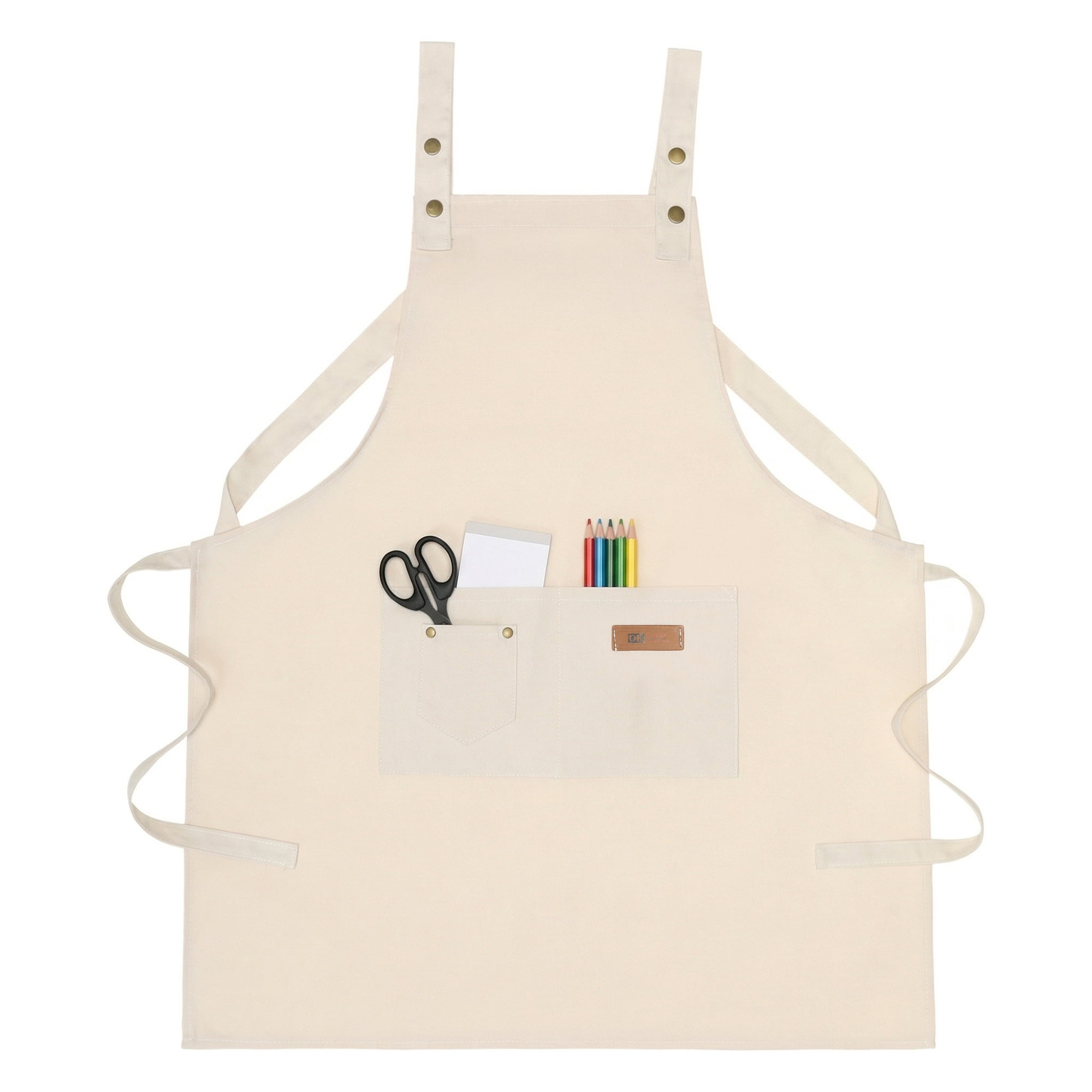 Unique Bargains Durable Cotton Kitchen Apron with Pockets for Cooking 28.4x26in Beige