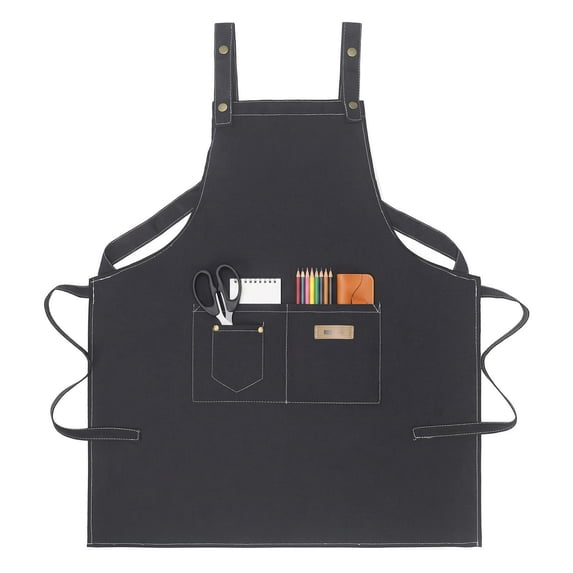 Unique Bargains Durable Cotton Kitchen Apron with Pockets for Cooking 28.4x26in Black