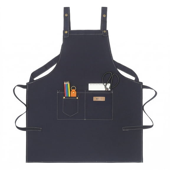 Unique Bargains Durable Cotton Kitchen Apron with Pockets for Cooking 28.4x26in Blue