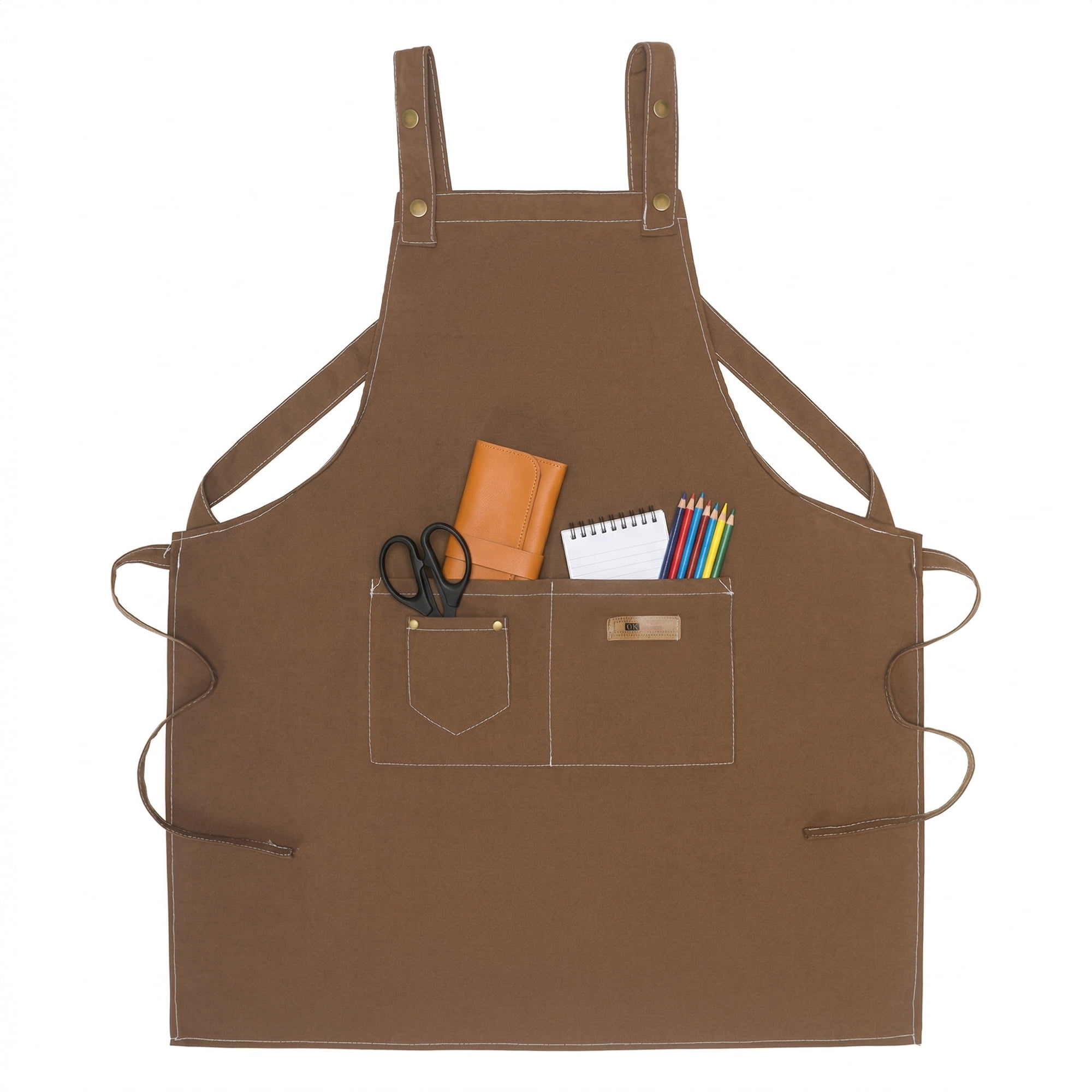 Unique Bargains Durable Cotton Kitchen Apron with Pockets for Cooking 28.4x26in Brown