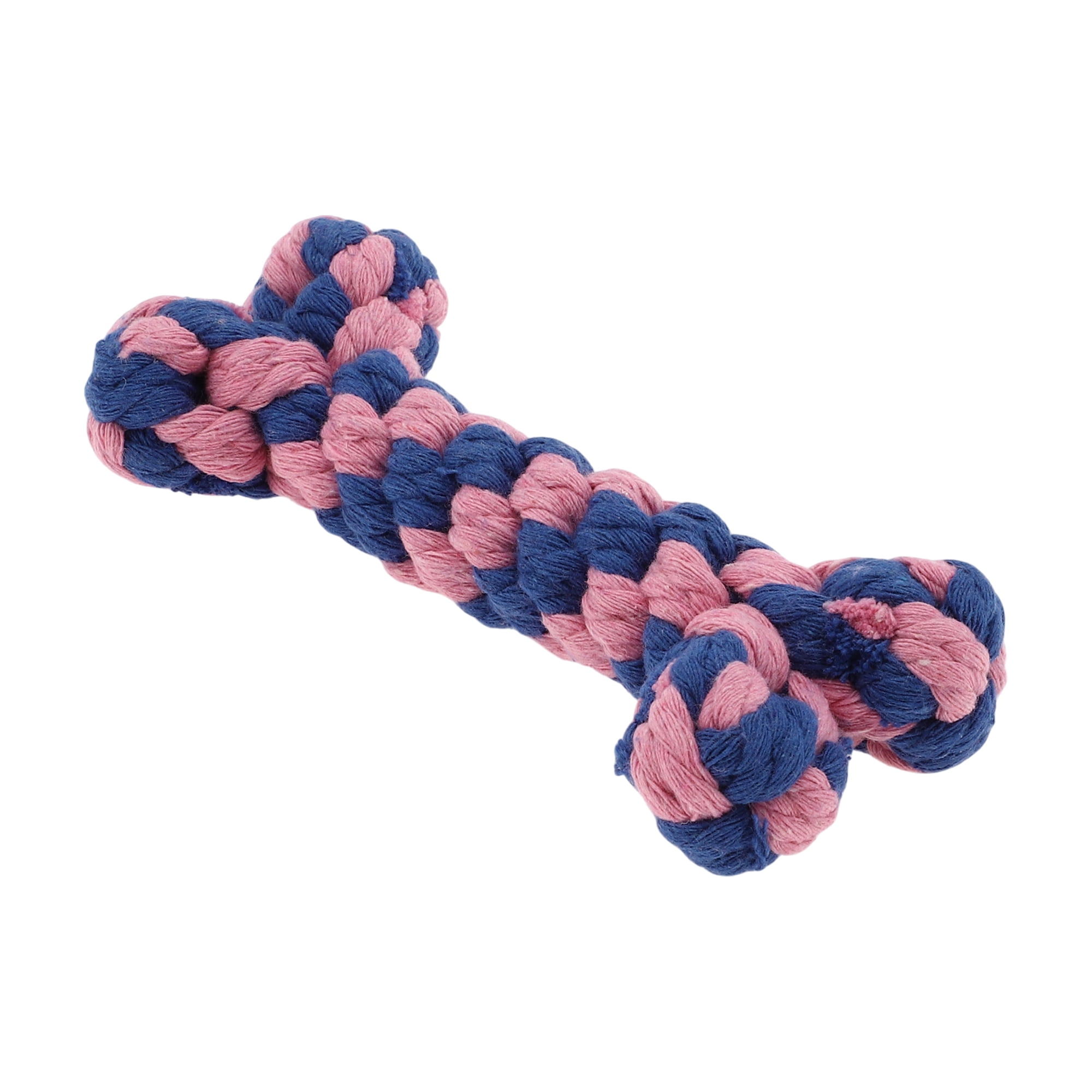 Unique Bargains Durable Cotton Teeth Cleaning Bone Shape Dog Chew Rope Pink Blue