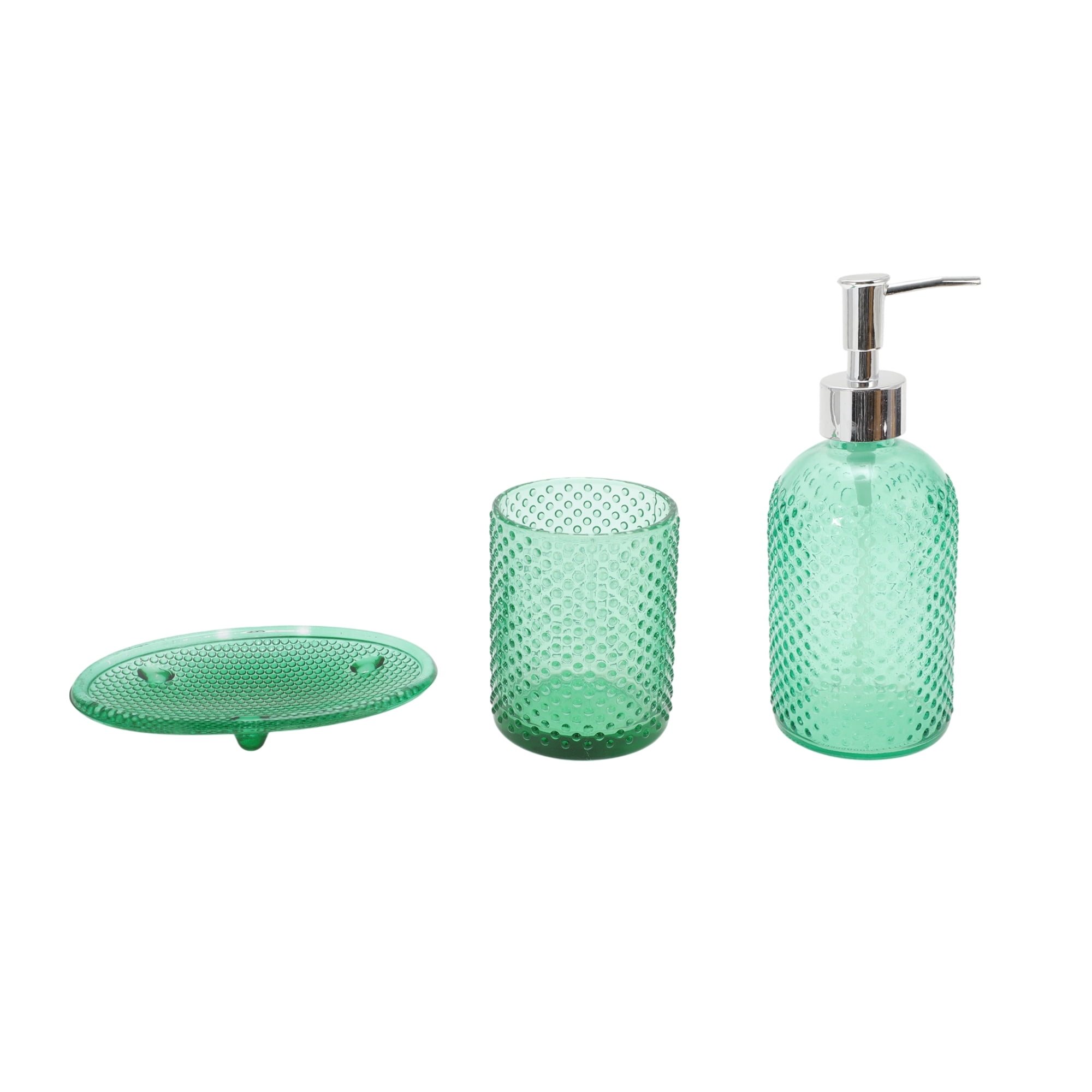 Unique Bargains Durable Dot Bathroom Accessories Kit 3Pcs Green