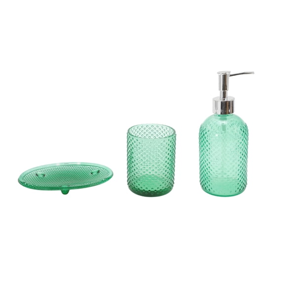 Unique Bargains Durable Dot Bathroom Accessories Kit 3Pcs Green
