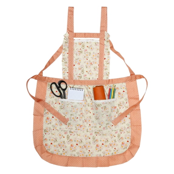 Unique Bargains Durable Floral Kitchen Apron with Pockets and Adjustable Tie Light Green