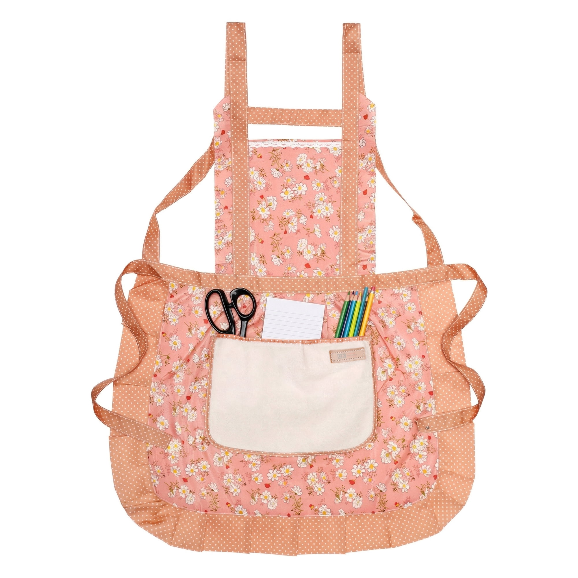 Unique Bargains Durable Floral Kitchen Apron with Pockets and Adjustable Tie Light Pink