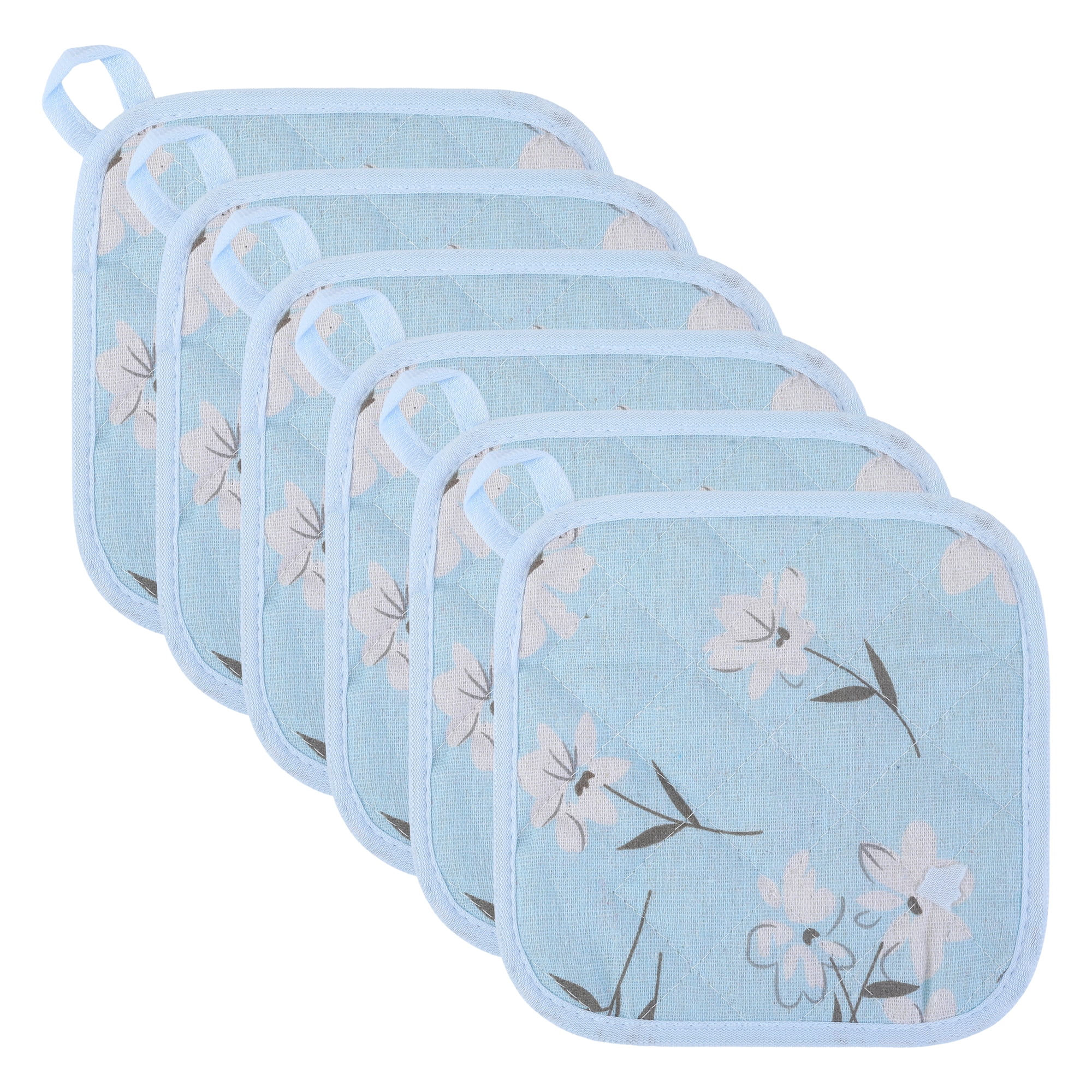 Unique Bargains Durable Heat Resistant Non-Slip Pot Holders for Cooking Blue 6Pcs