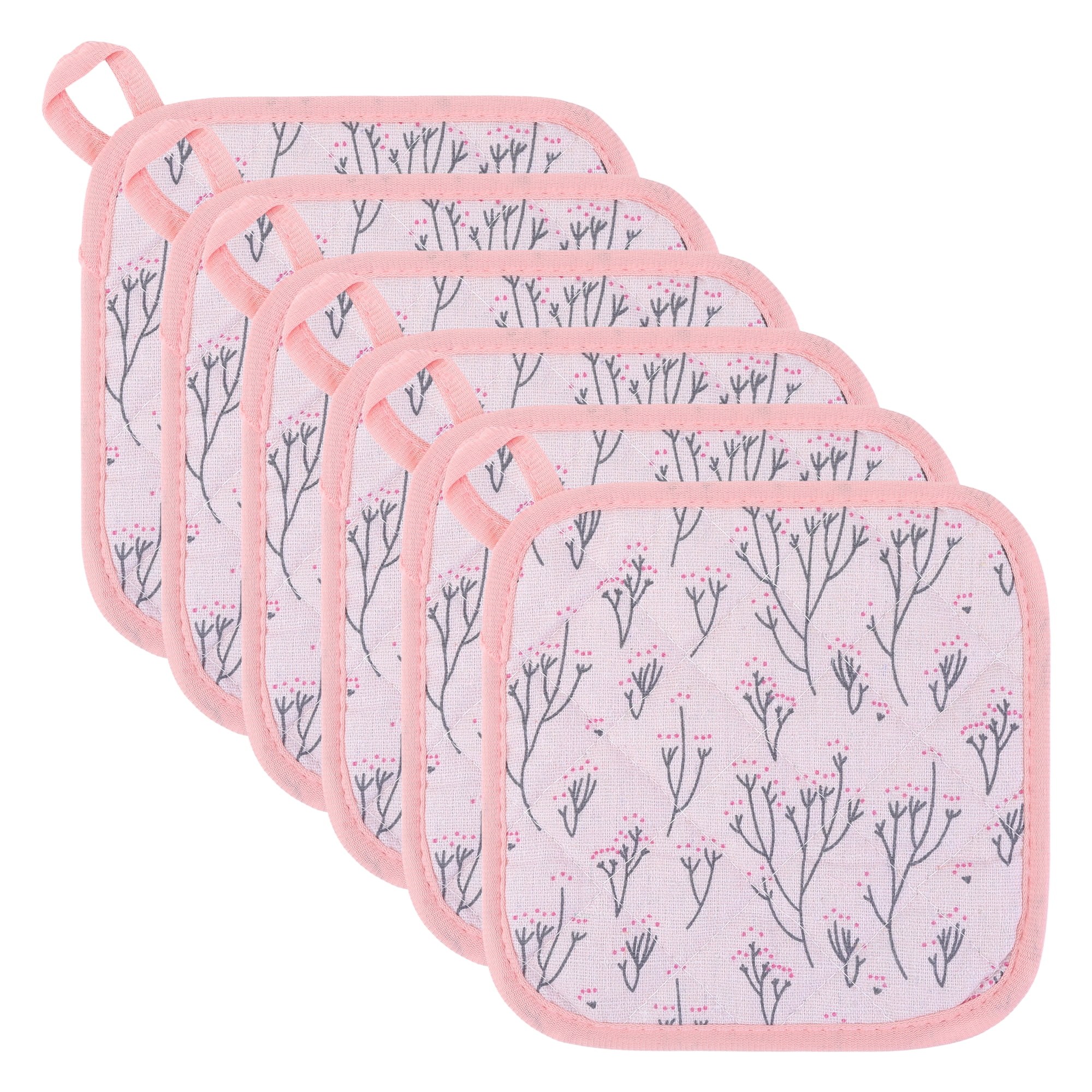 Unique Bargains Durable Heat Resistant Non-Slip Pot Holders for Cooking Pink 6Pcs