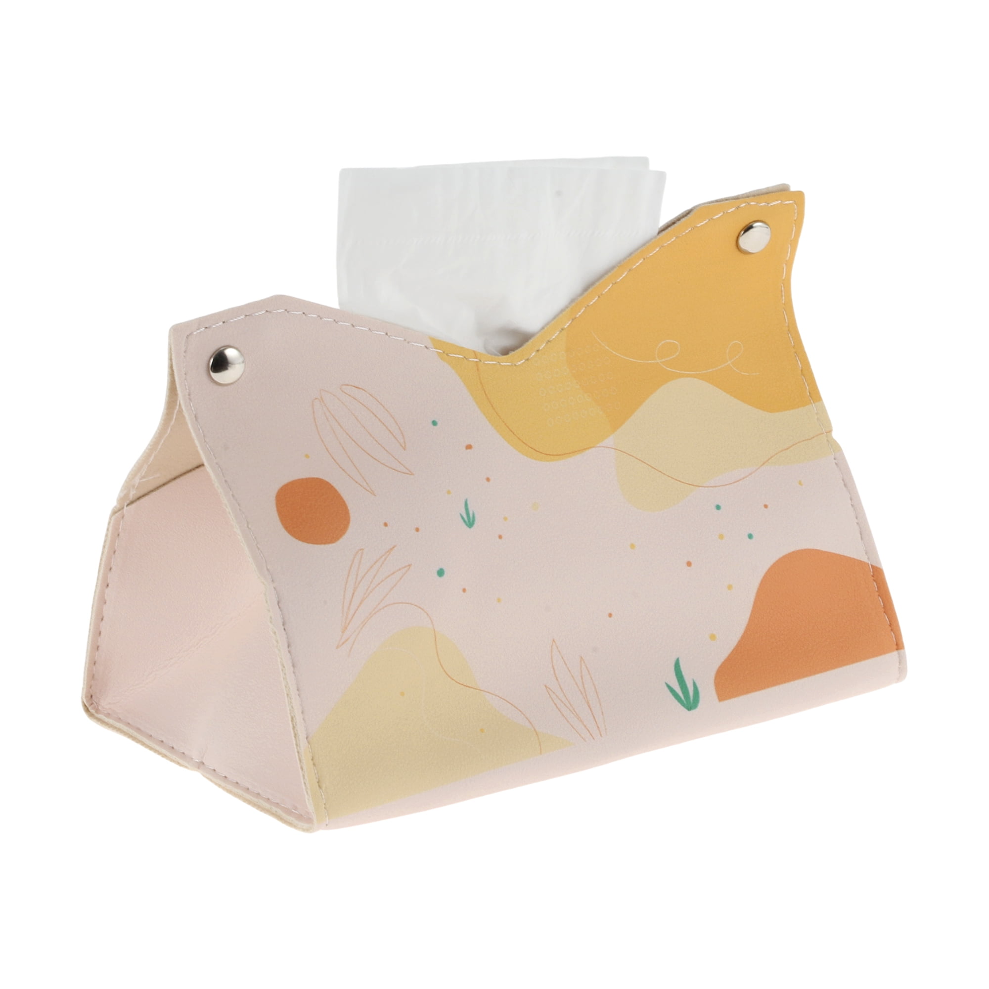 Unique Bargains Durable Leaves Pattern Tissue Box Cover for Living Room Table Desk Orange