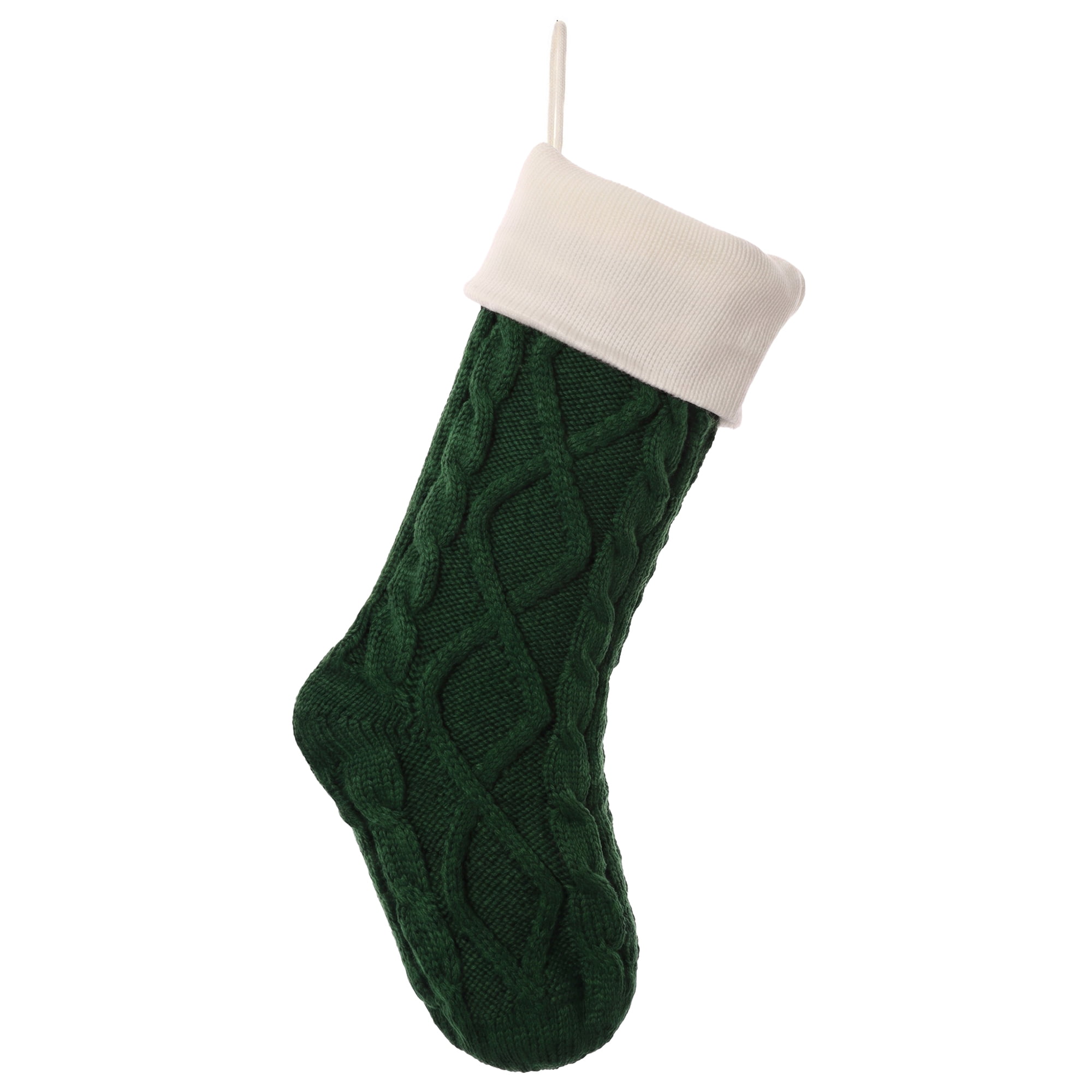 Unique Bargains Durable Luxurious Cable-Knit Christmas Stocking Green White 18"