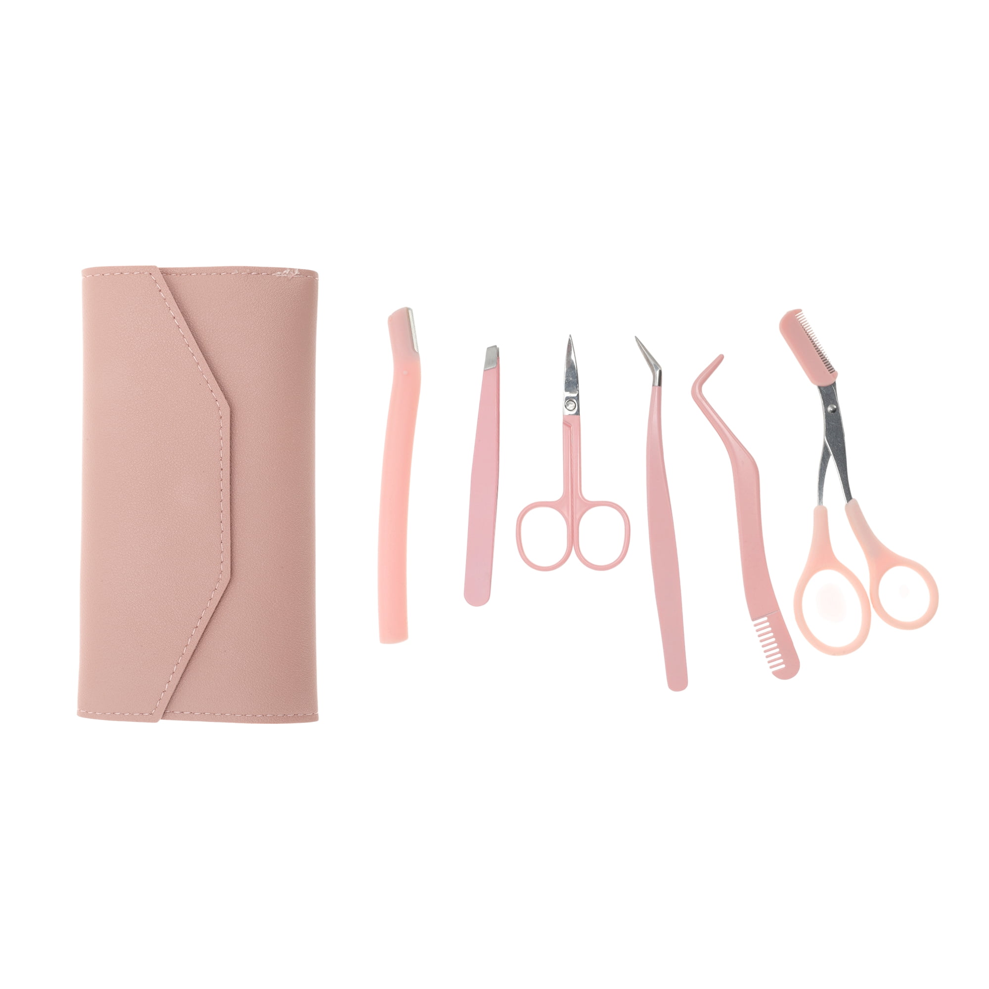 Unique Bargains Durable Multifunctional Eyebrow Scissor Kit Pink for Easy Grooming