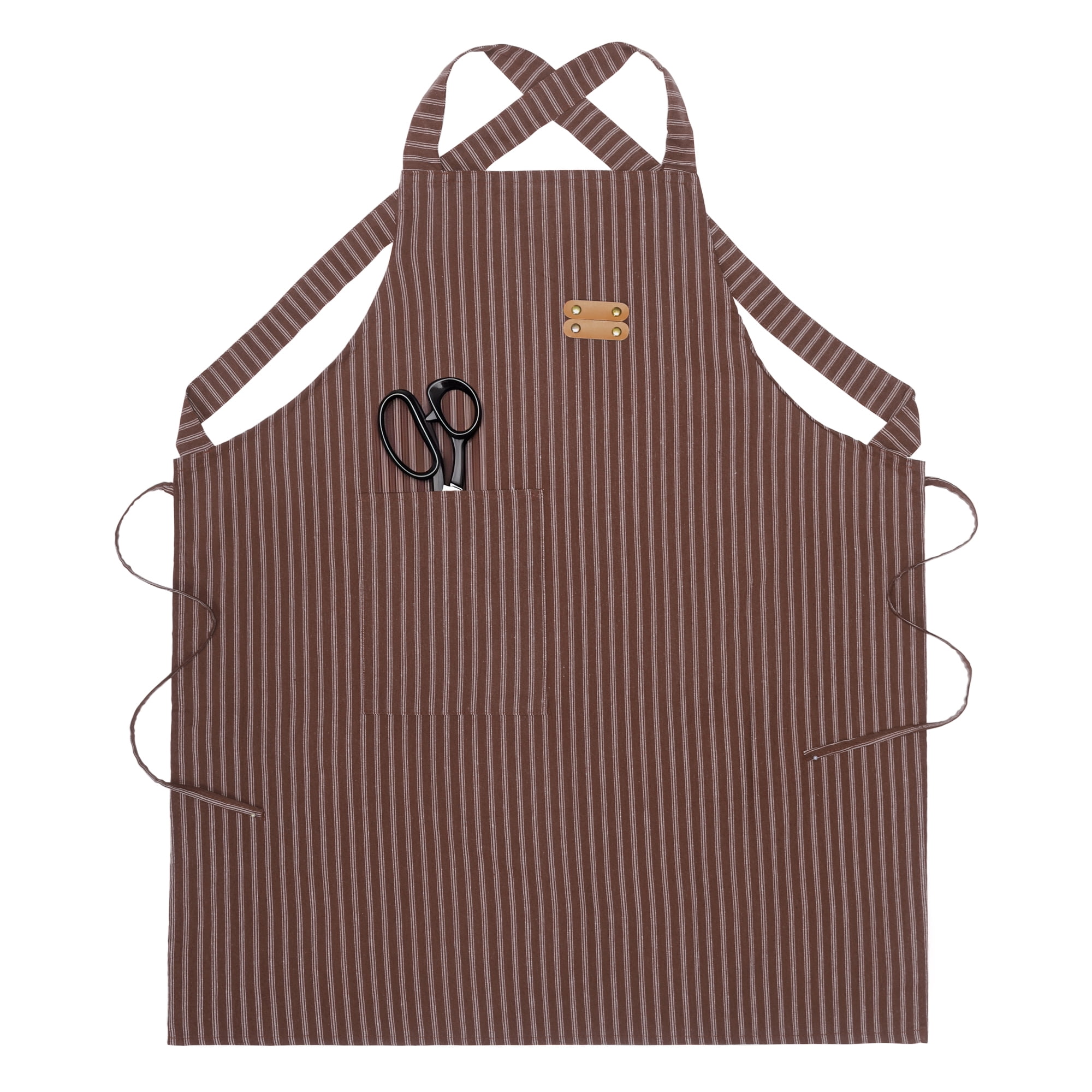 Unique Bargains Durable Polyester Kitchen Apron with Pockets for Cooking 26.4x30.7in Brown