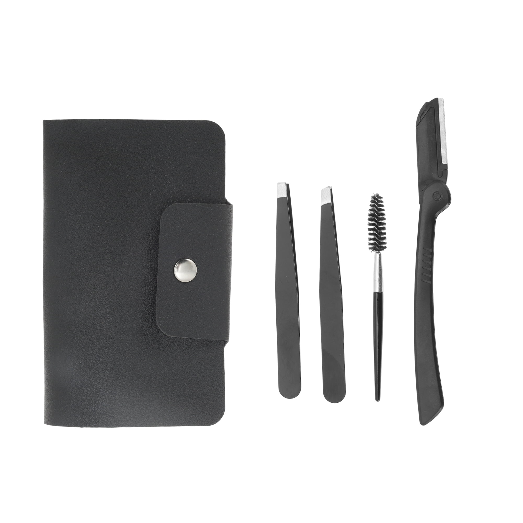 Unique Bargains Durable Potable Eyebrow Tweezer Kit for Bathroom Travel Black 1 Set