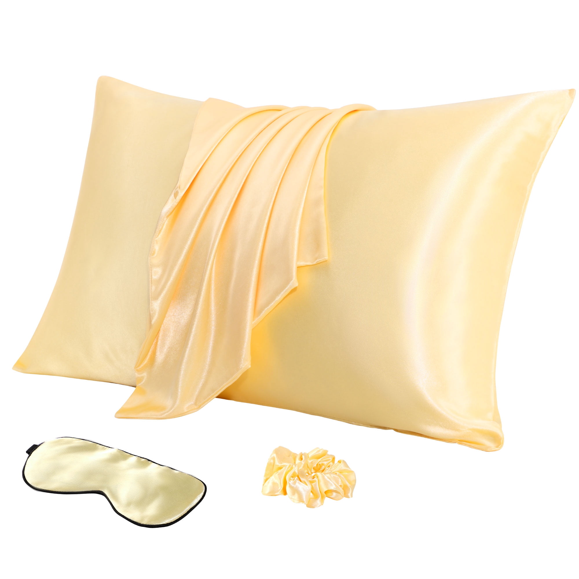 Unique Bargains Durable Soft Zippered Closure Set of 2 Satin Pillowcase Gold Queen(20"x30")