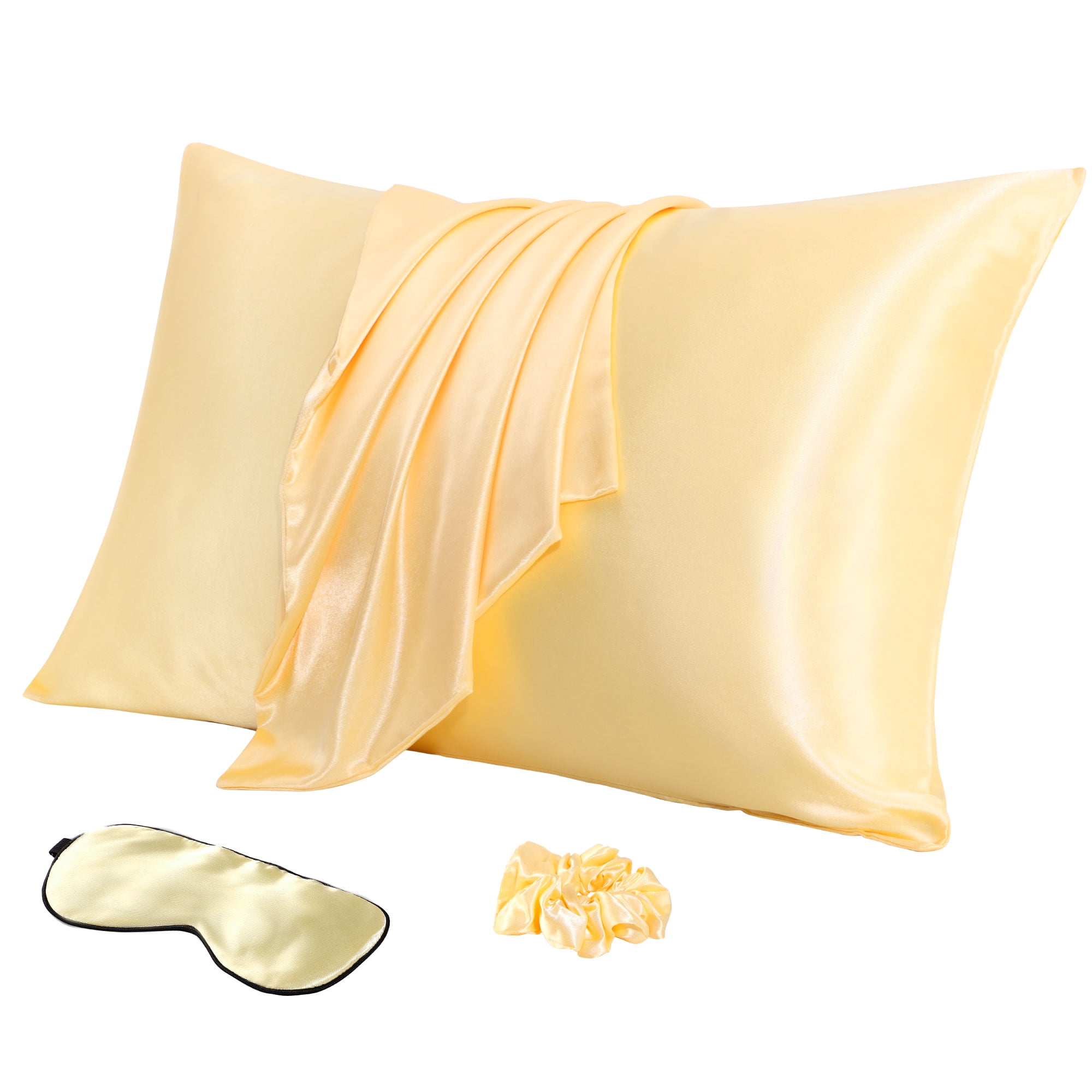 Unique Bargains Durable Soft Zippered Closure Set of 2 Satin Pillowcase Gold Standard(20"x26")