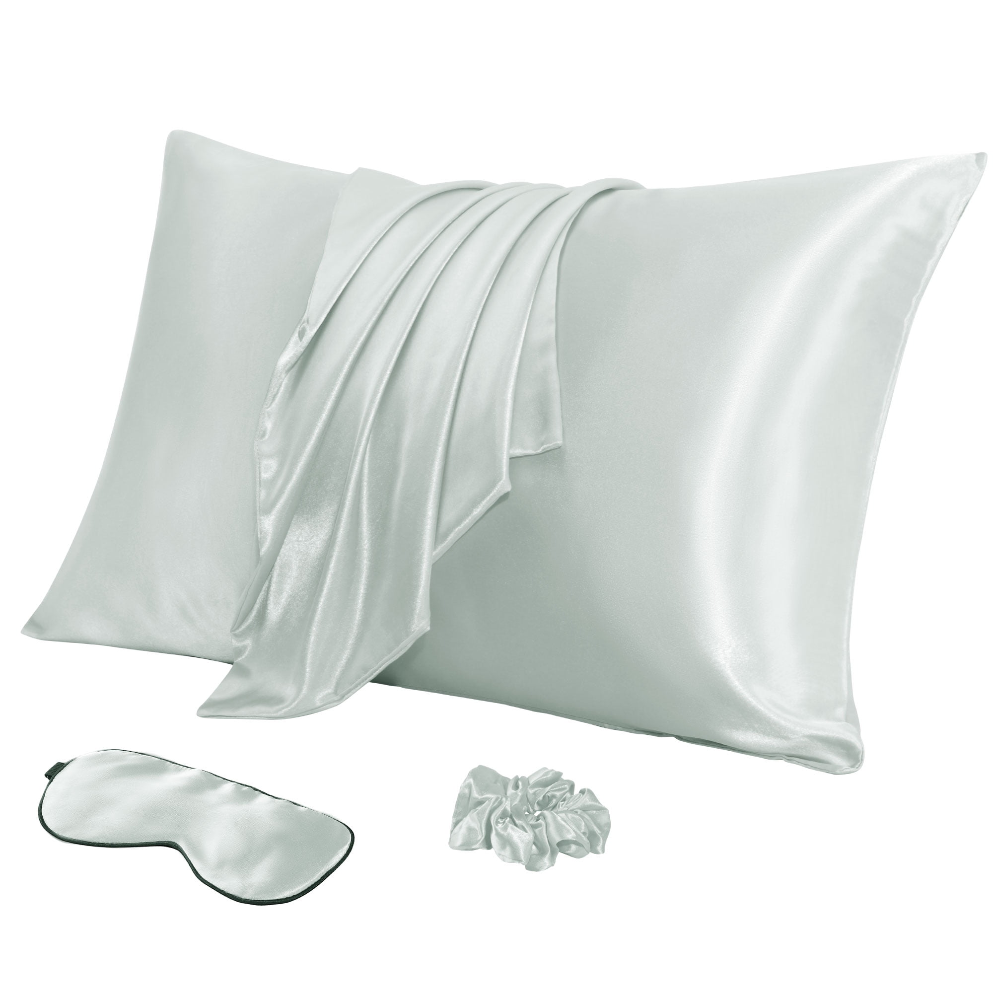 Unique Bargains Durable Soft Zippered Closure Set of 2 Satin Pillowcase Gray Queen(20"x30")