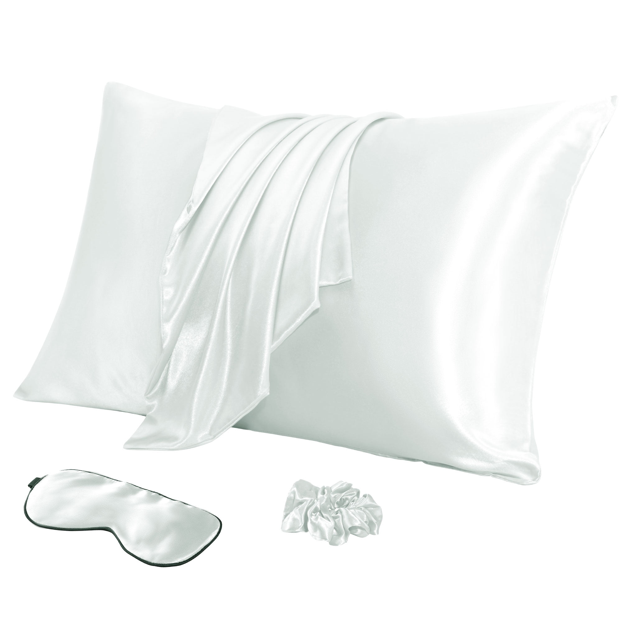 Unique Bargains Durable Soft Zippered Closure Set of 2 Satin Pillowcase Light Gray King(20"x36"）