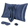 thumbnail image 1 of Unique Bargains Durable Soft Zippered Closure Set of 2 Satin Pillowcase Navy Blue King(20"x36"）, 1 of 8