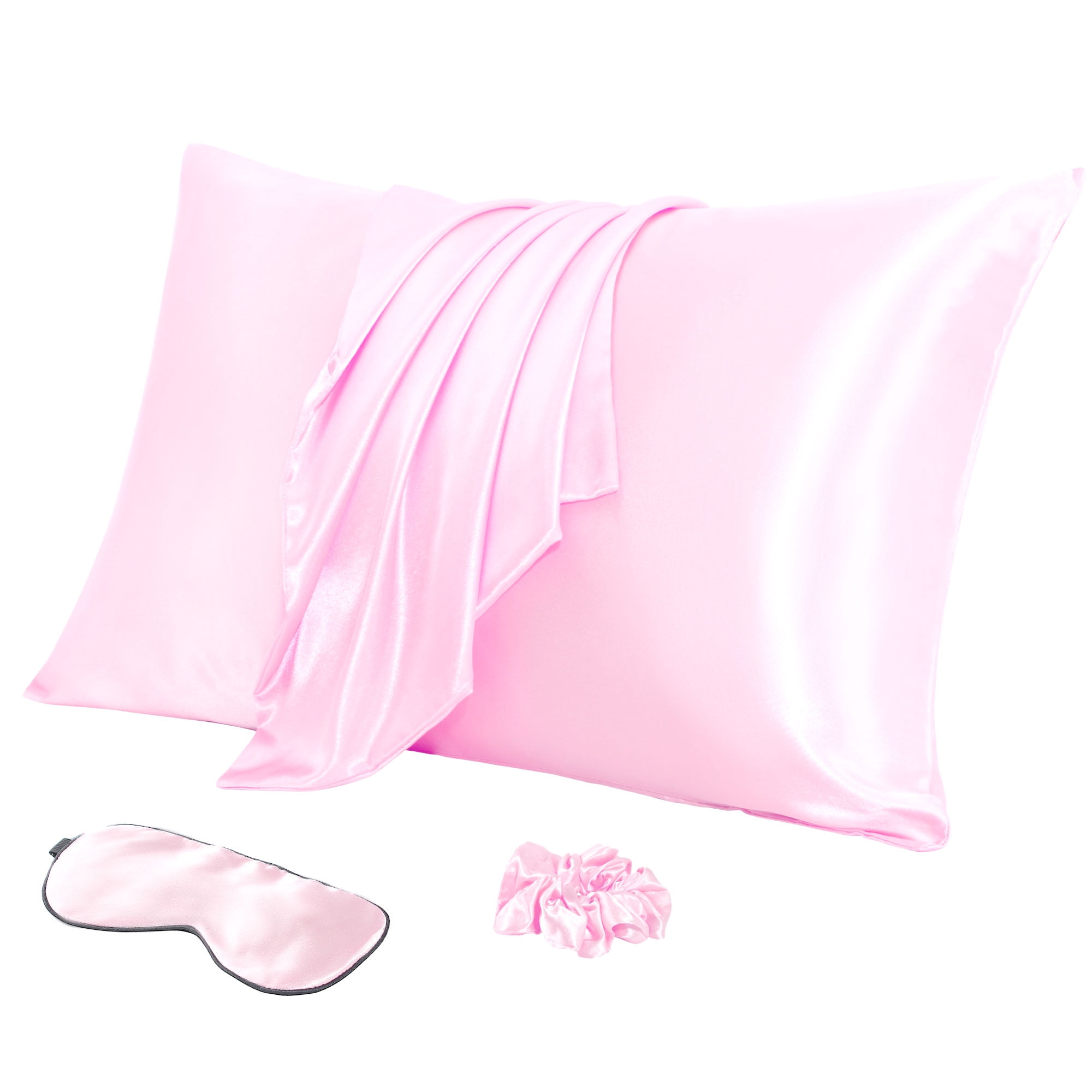 Unique Bargains Durable Soft Zippered Closure Set of 2 Satin Pillowcase Pink King(20"x36"）