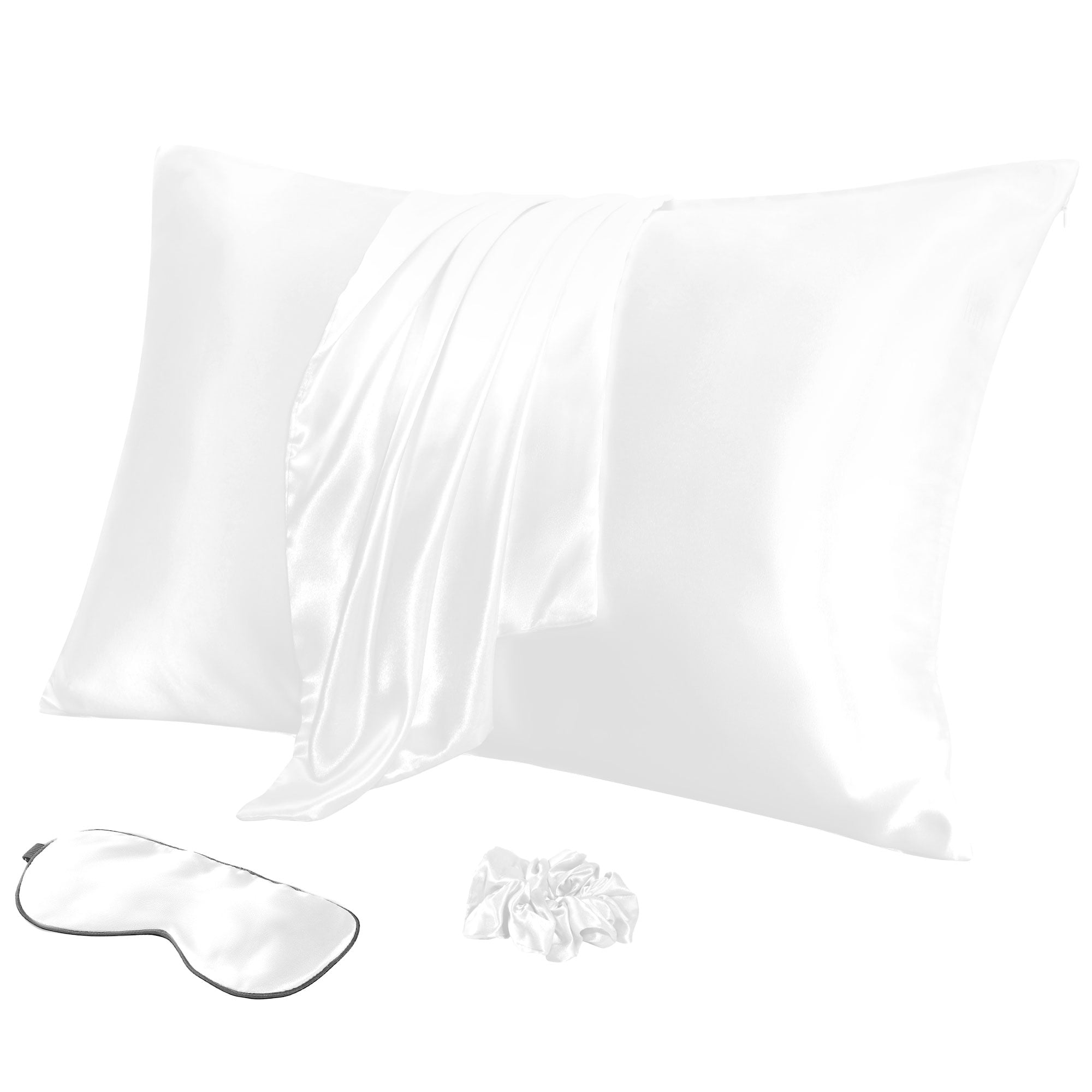 Unique Bargains Durable Soft Zippered Closure Set of 2 Satin Pillowcase White Standard(20"x26")
