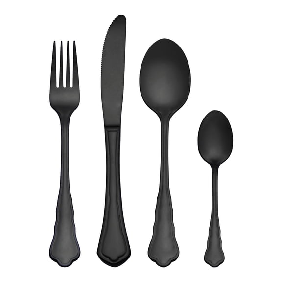 Unique Bargains Durable Stainless Steel Flatware Set for Kitchen Use Black 4pcs