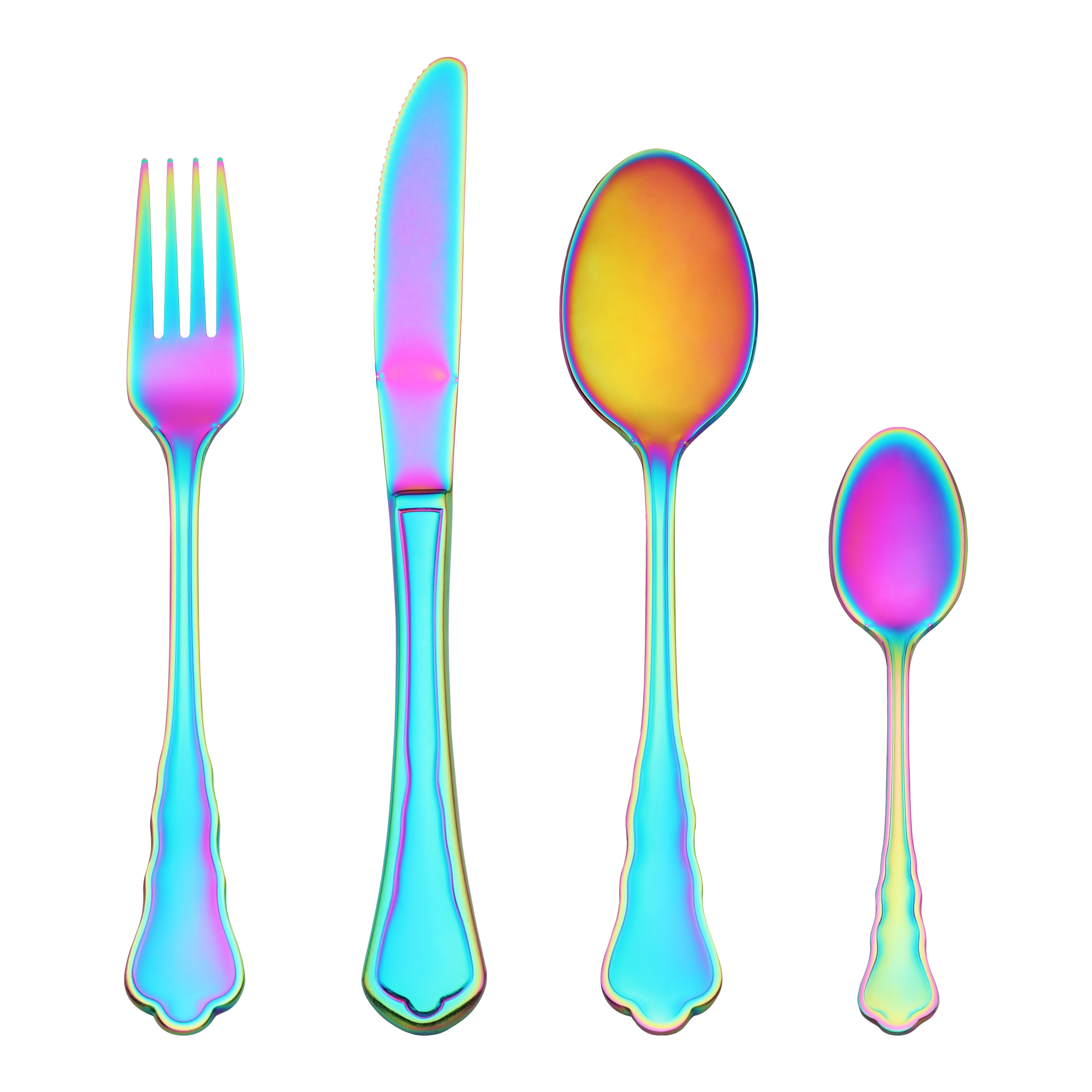 Unique Bargains Durable Stainless Steel Flatware Set for Kitchen Use Colorful 4pcs