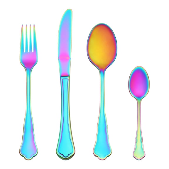 Unique Bargains Durable Stainless Steel Flatware Set for Kitchen Use Colorful 4pcs
