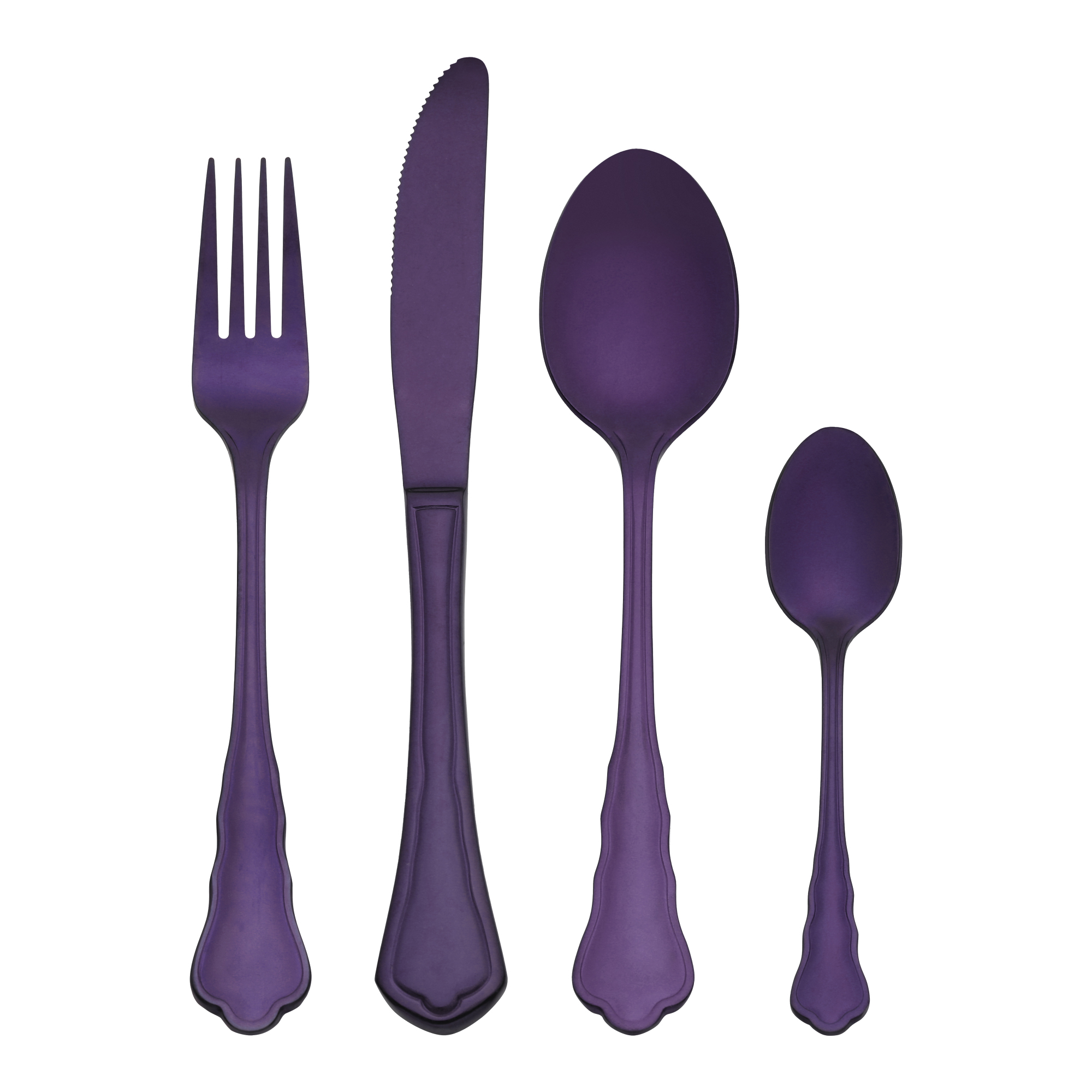 Unique Bargains Durable Stainless Steel Flatware Set for Kitchen Use Purple 4pcs