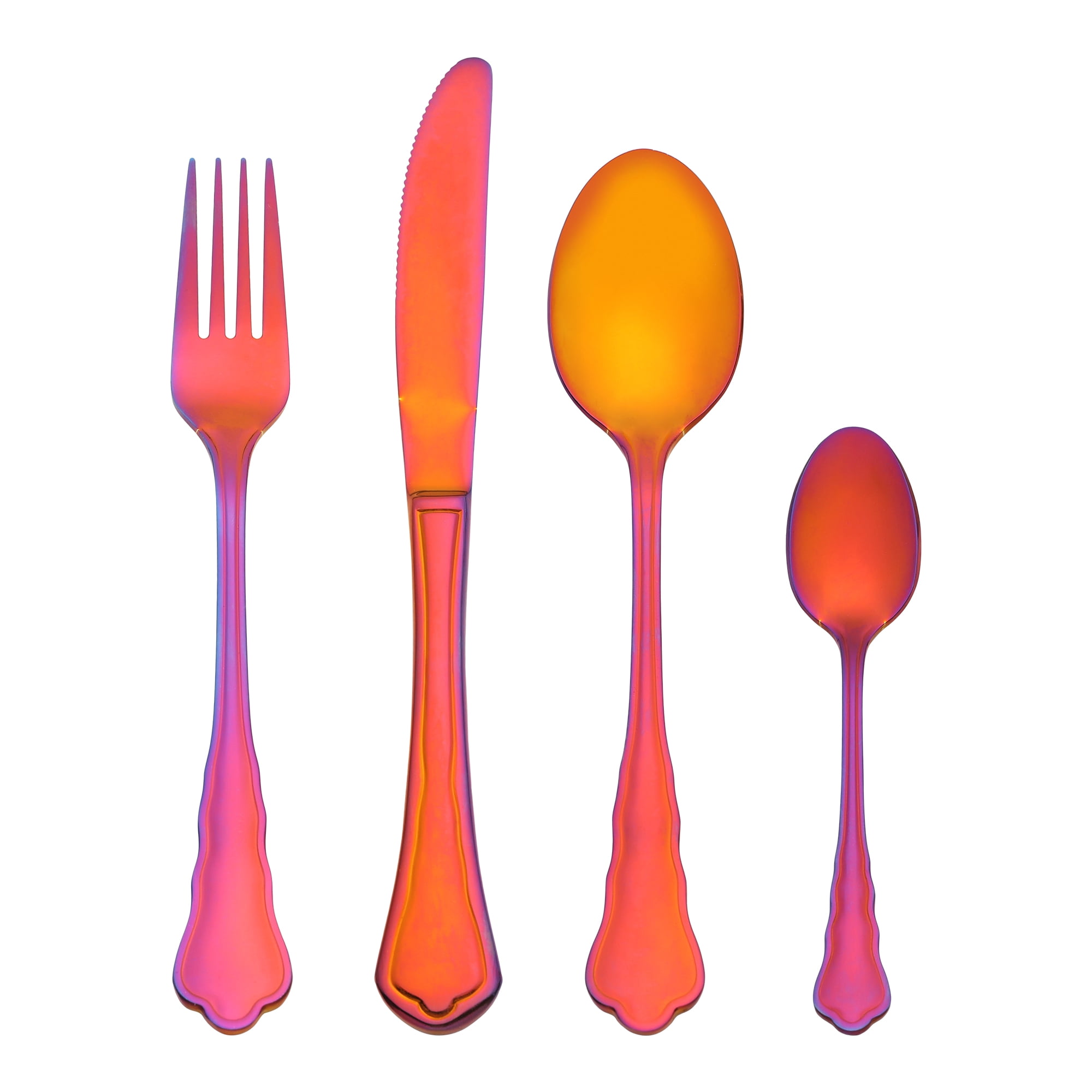 Unique Bargains Durable Stainless Steel Flatware Set for Kitchen Use Red 4pcs