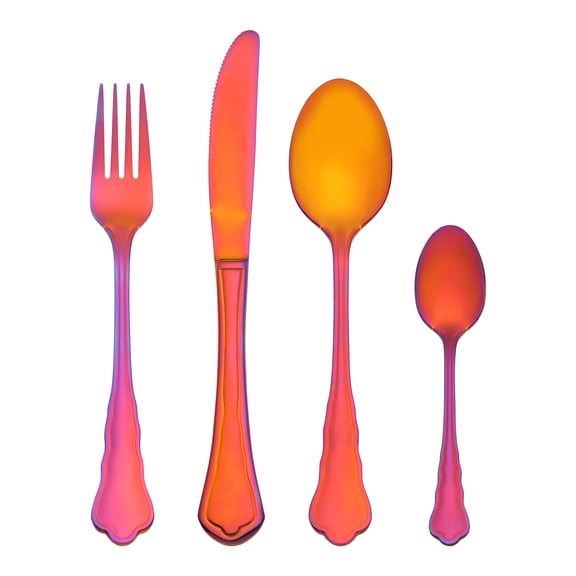 Unique Bargains Durable Stainless Steel Flatware Set for Kitchen Use Red 4pcs