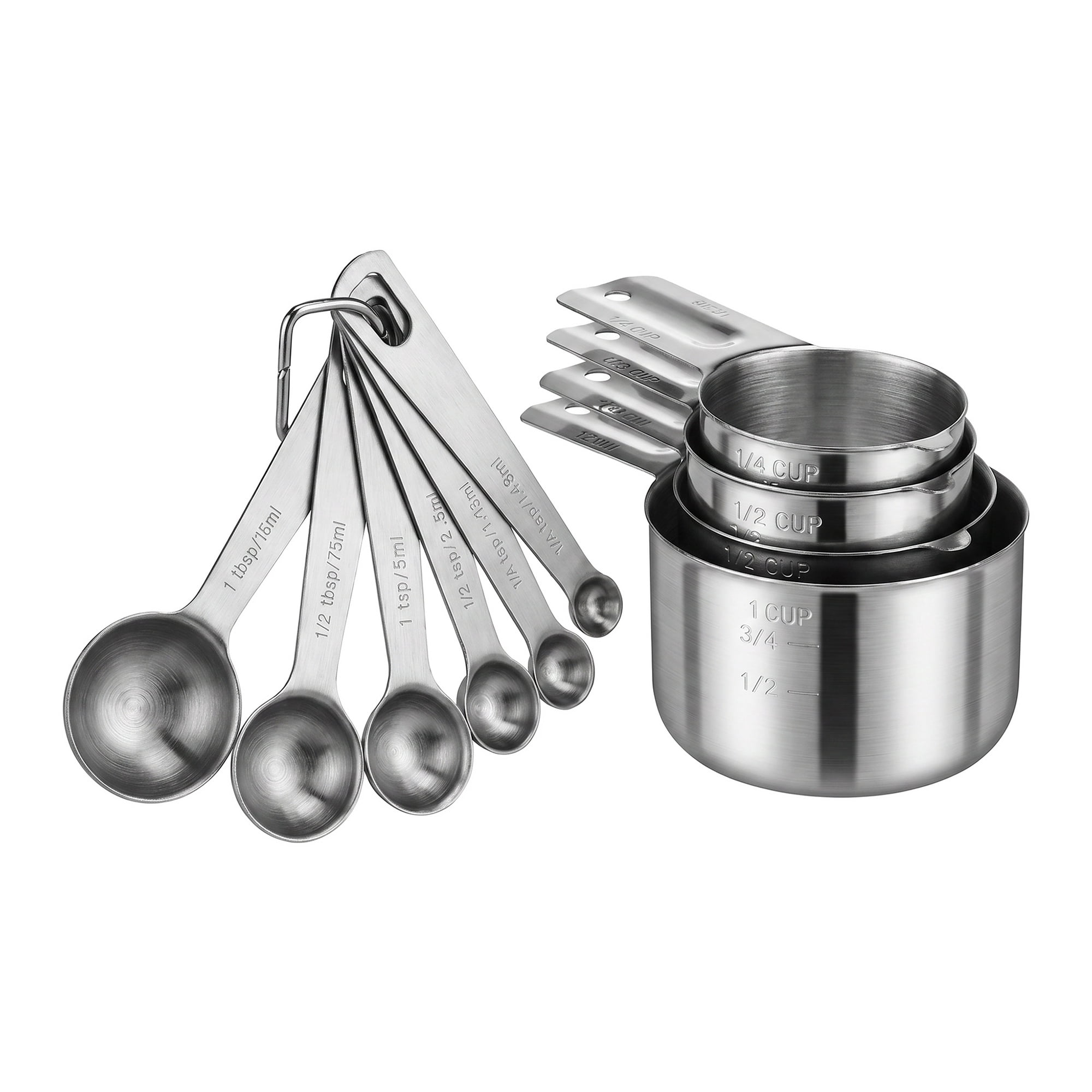 Unique Bargains Durable Stainless Steel Measuring Cups and Spoons Set Silver 10Pcs