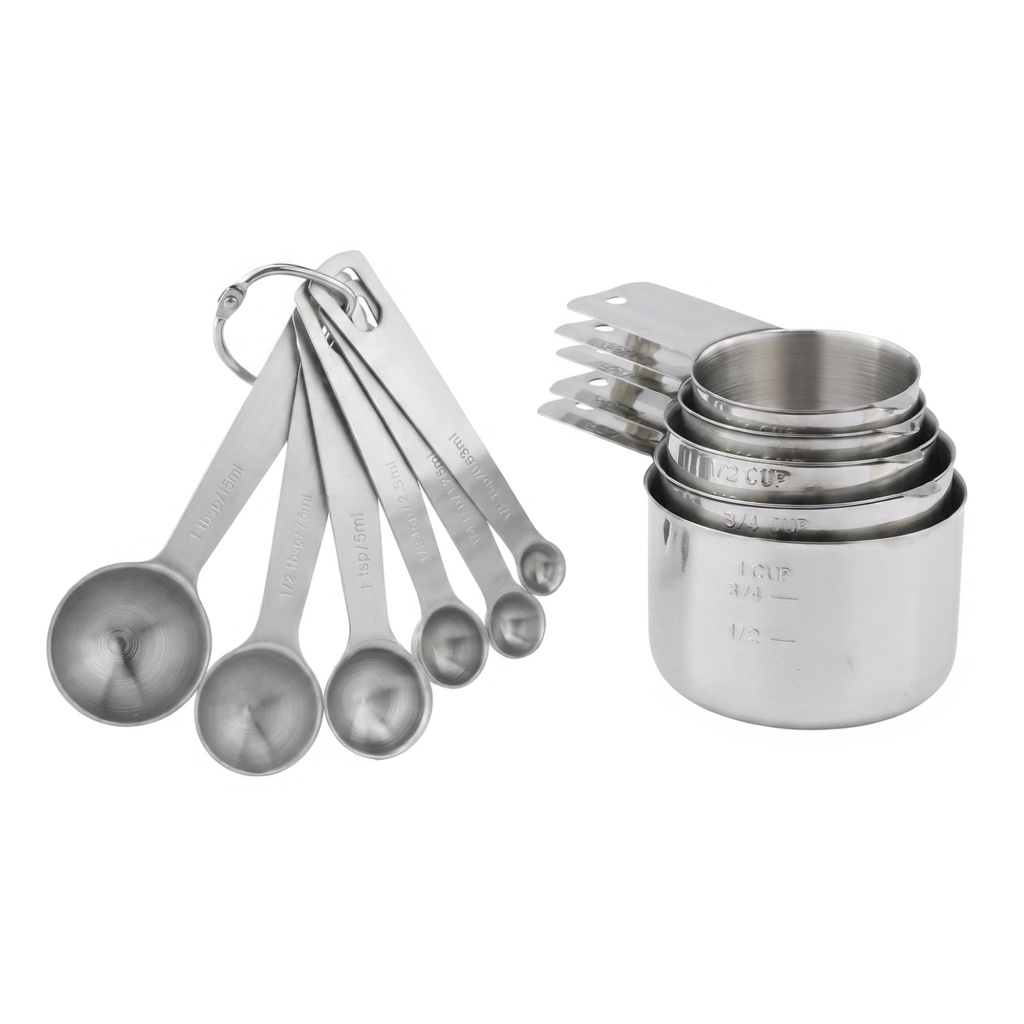 Unique Bargains Durable Stainless Steel Measuring Cups and Spoons Set Silver 11Pcs