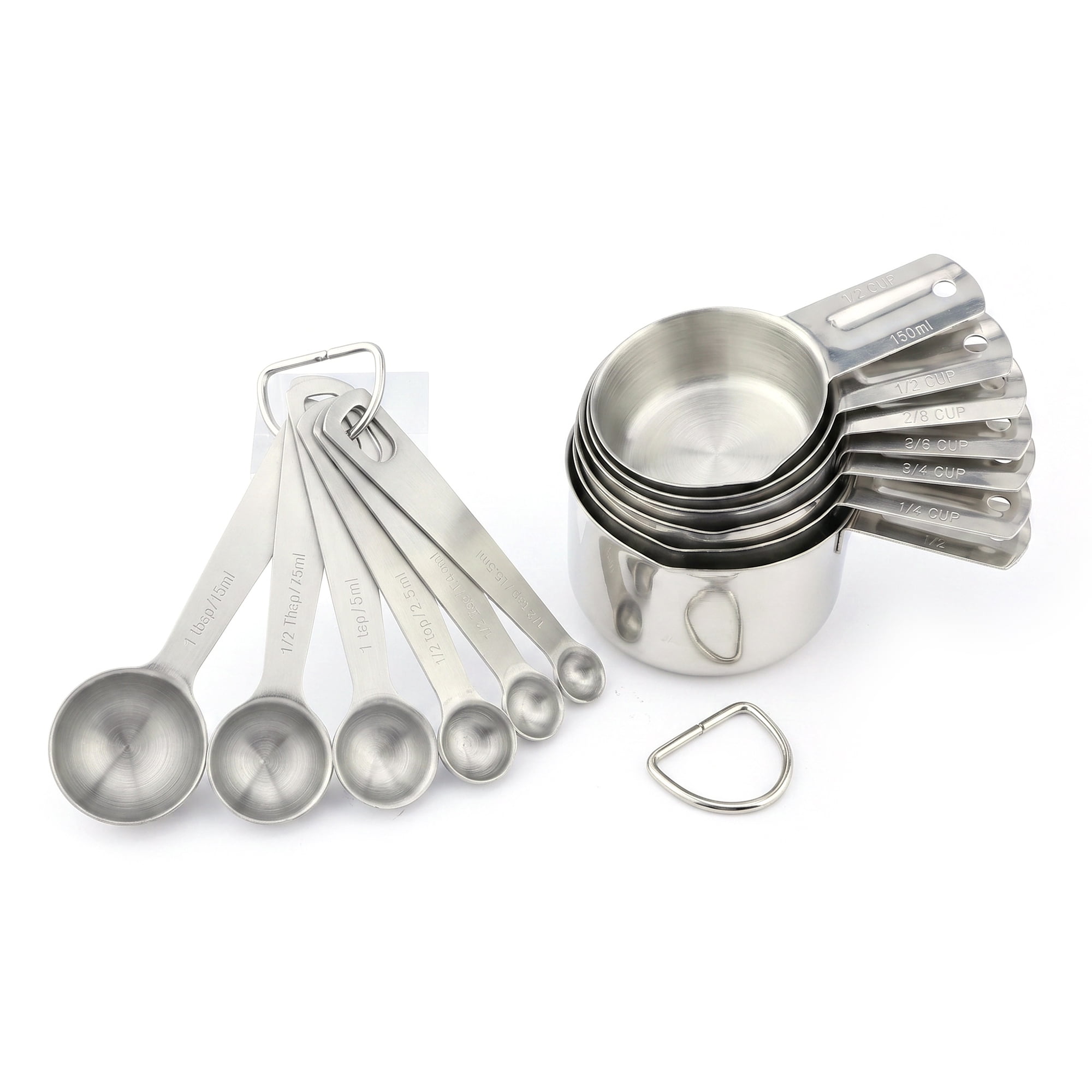 Unique Bargains Durable Stainless Steel Measuring Cups and Spoons Set Silver 13Pcs