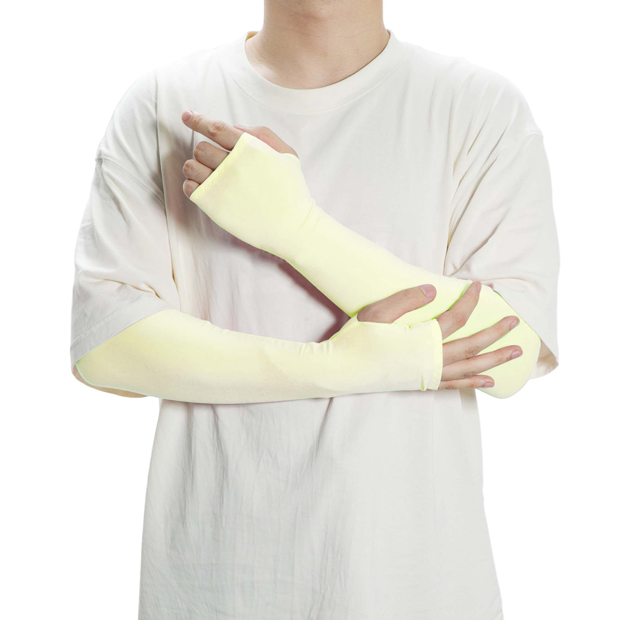 Unique Bargains Durable Sun Protection Cooling Arm Sleeves Beige 20.87"x4.72"