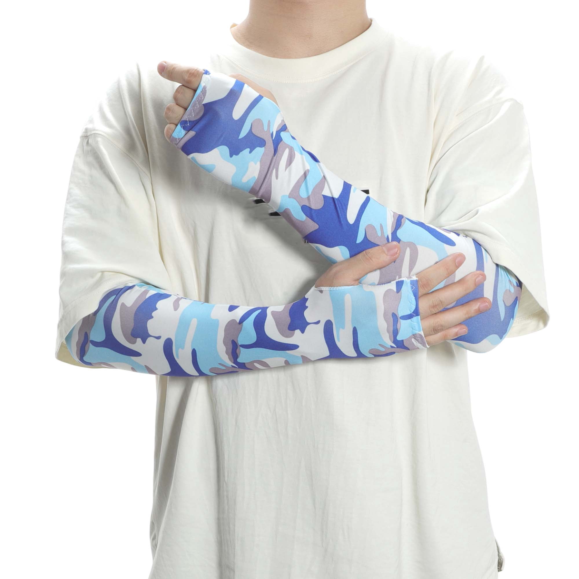 Unique Bargains Durable Sun Protection Cooling Arm Sleeves Blue 20.87"x4.72"