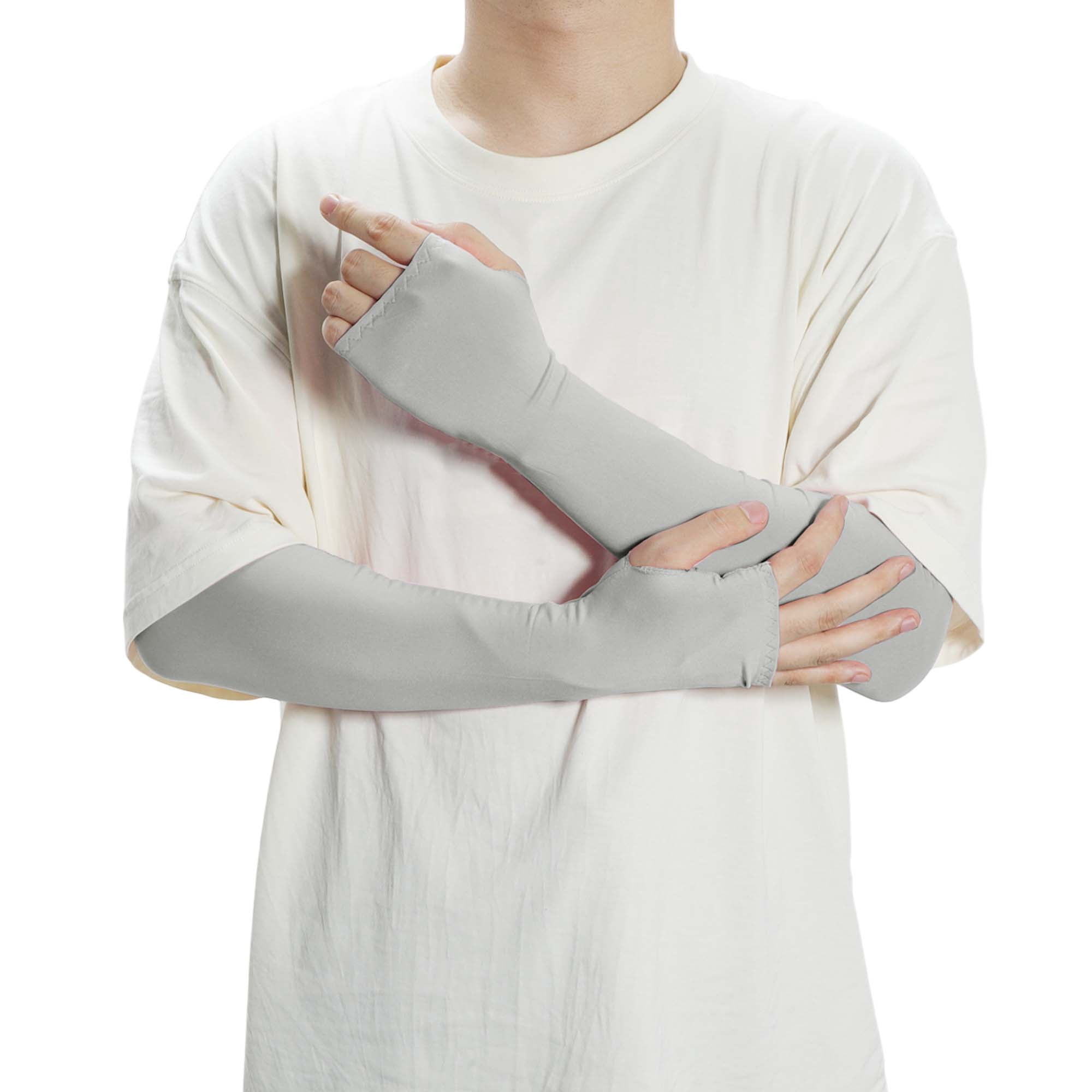 Unique Bargains Durable Sun Protection Cooling Arm Sleeves Light Gray 20.87"x4.72"