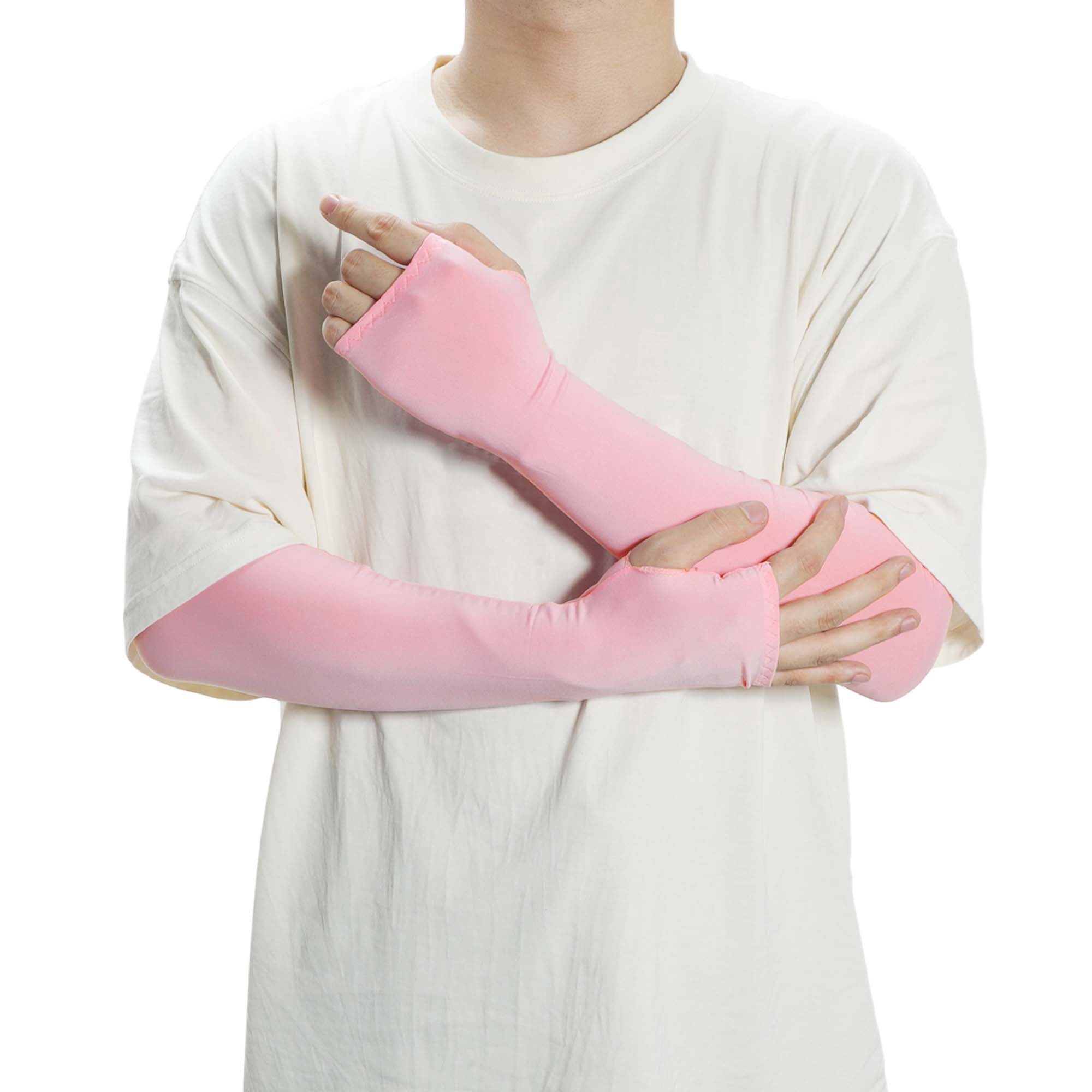 Unique Bargains Durable Sun Protection Cooling Arm Sleeves Pink 20.87"x4.72"