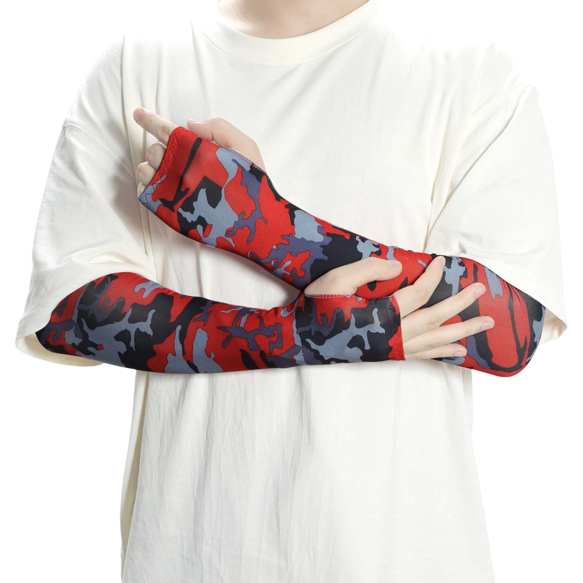 Unique Bargains Durable Sun Protection Cooling Arm Sleeves Red 20.87"x4.72"