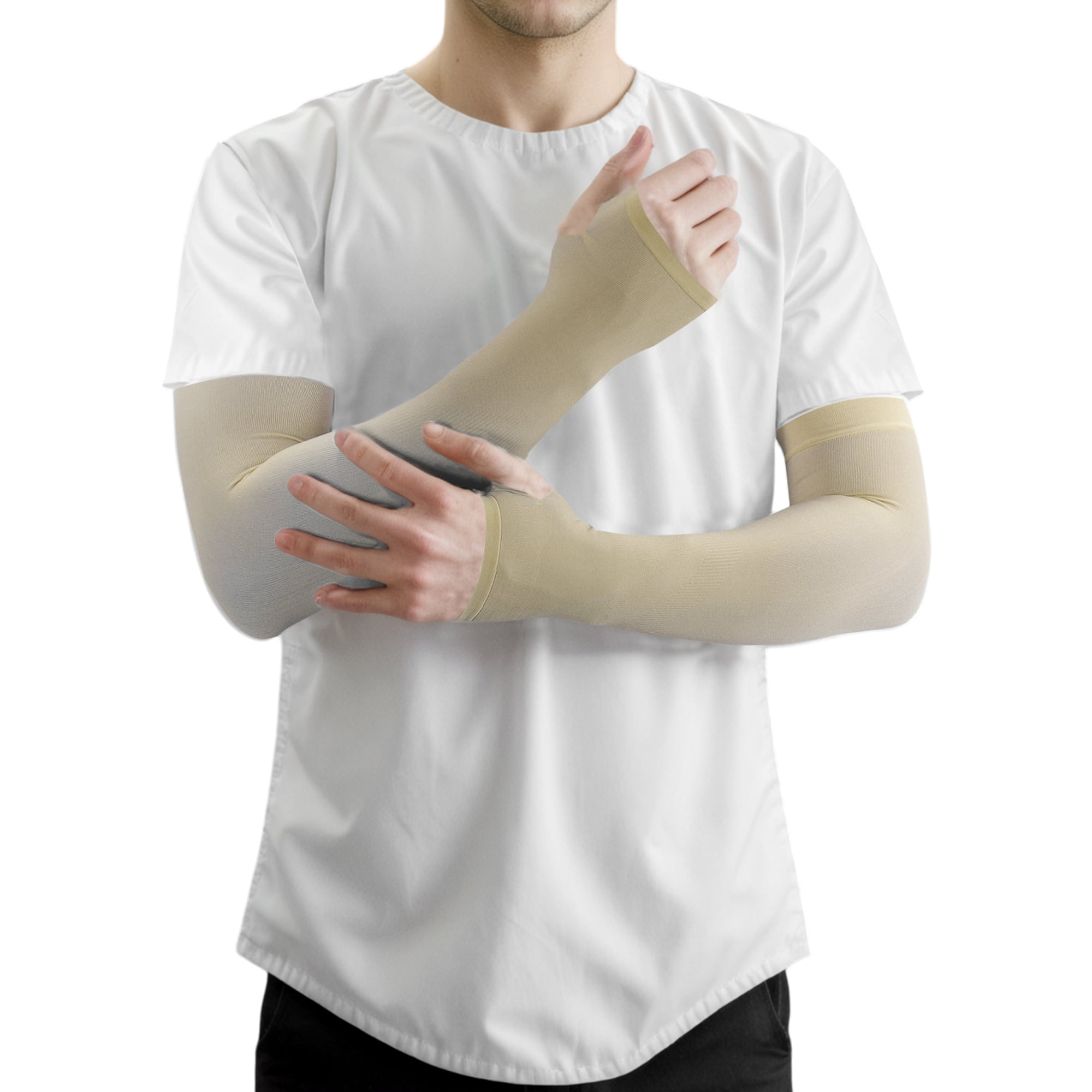 Unique Bargains Durable Sun Protection Cooling Arm Sleeves Skin Color 14.96"x3.54"