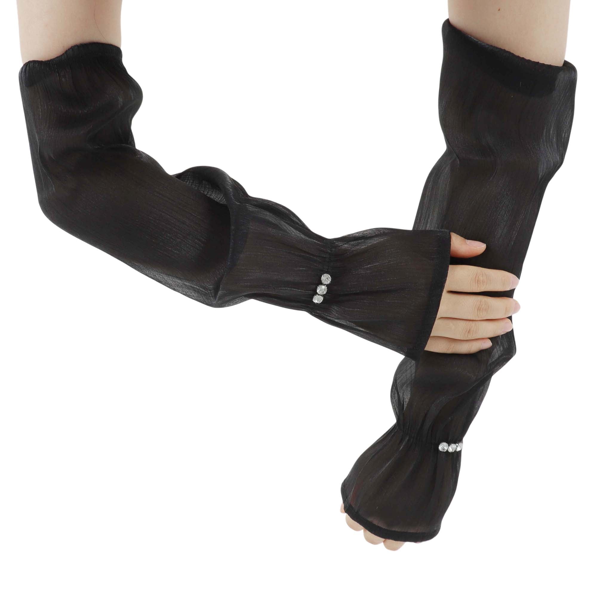 Unique Bargains Durable Sun Protection Cooling Compression Sleeves Black B 18.9"x4.33"